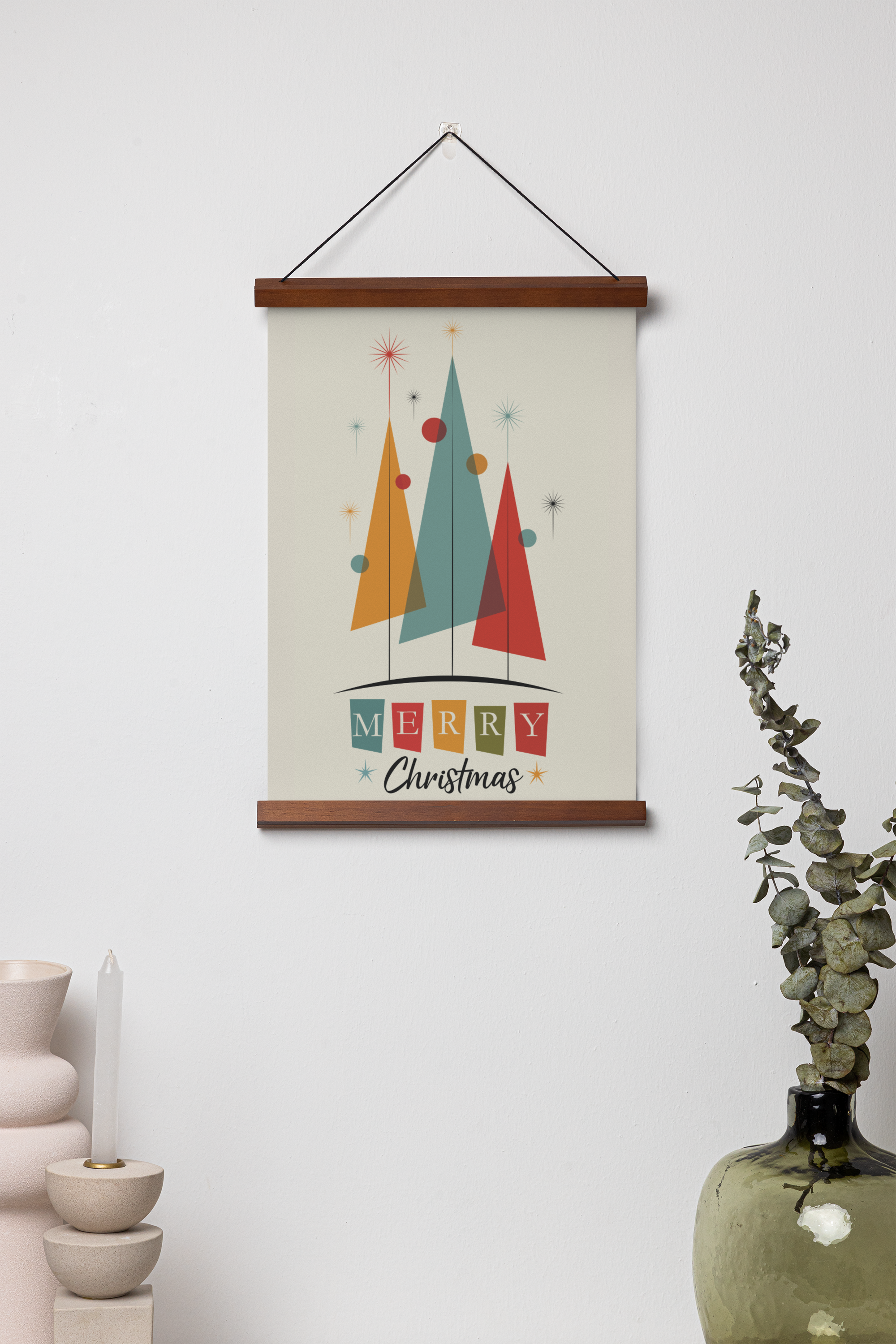 Mid Century Modern Christmas Poster, 16x24 Retro Atomic Holiday Wall Art
