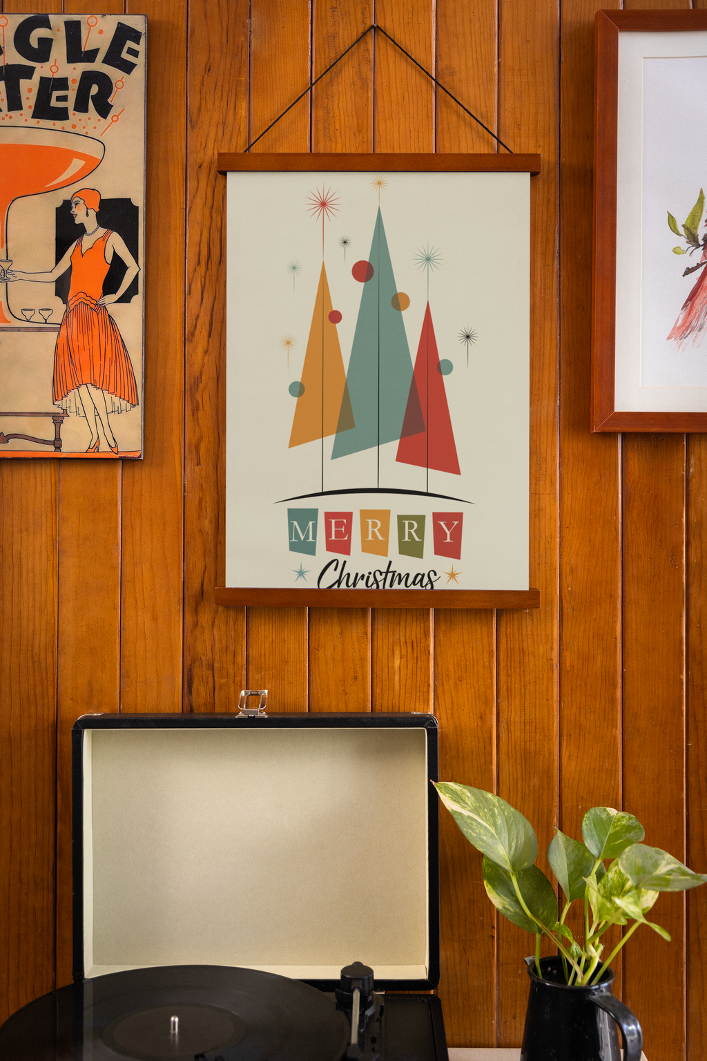 Mid Century Modern Christmas Poster, 16x24 Retro Atomic Holiday Wall Art
