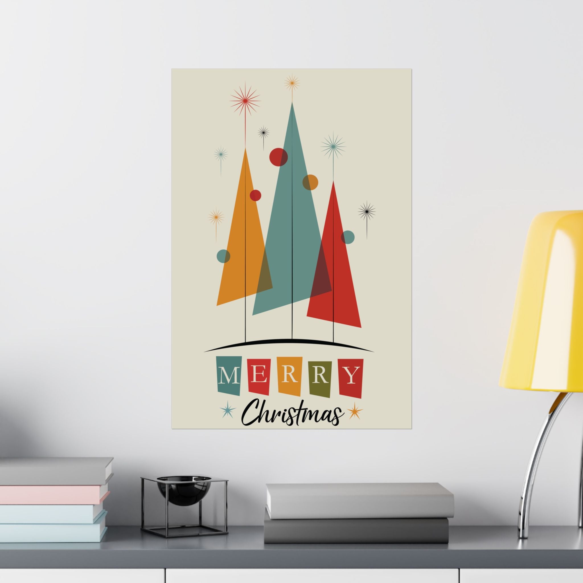 Mid Century Modern Christmas Poster, 16x24 Retro Atomic Holiday Wall Art