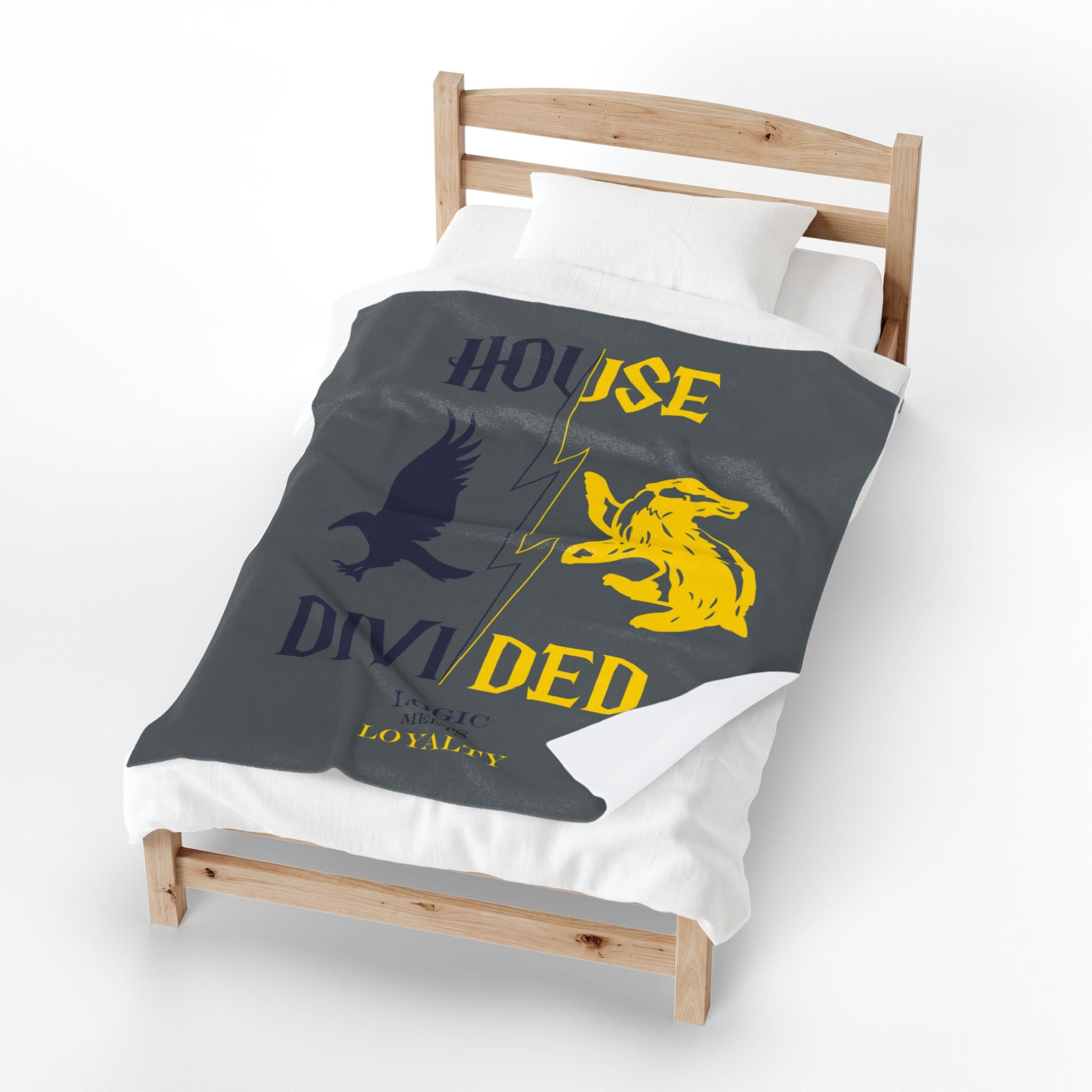 House Divided Raven + Badger Rivalry Blanket- Logic Meets Loyalty Cozy Wizardcore Throw (50x60)