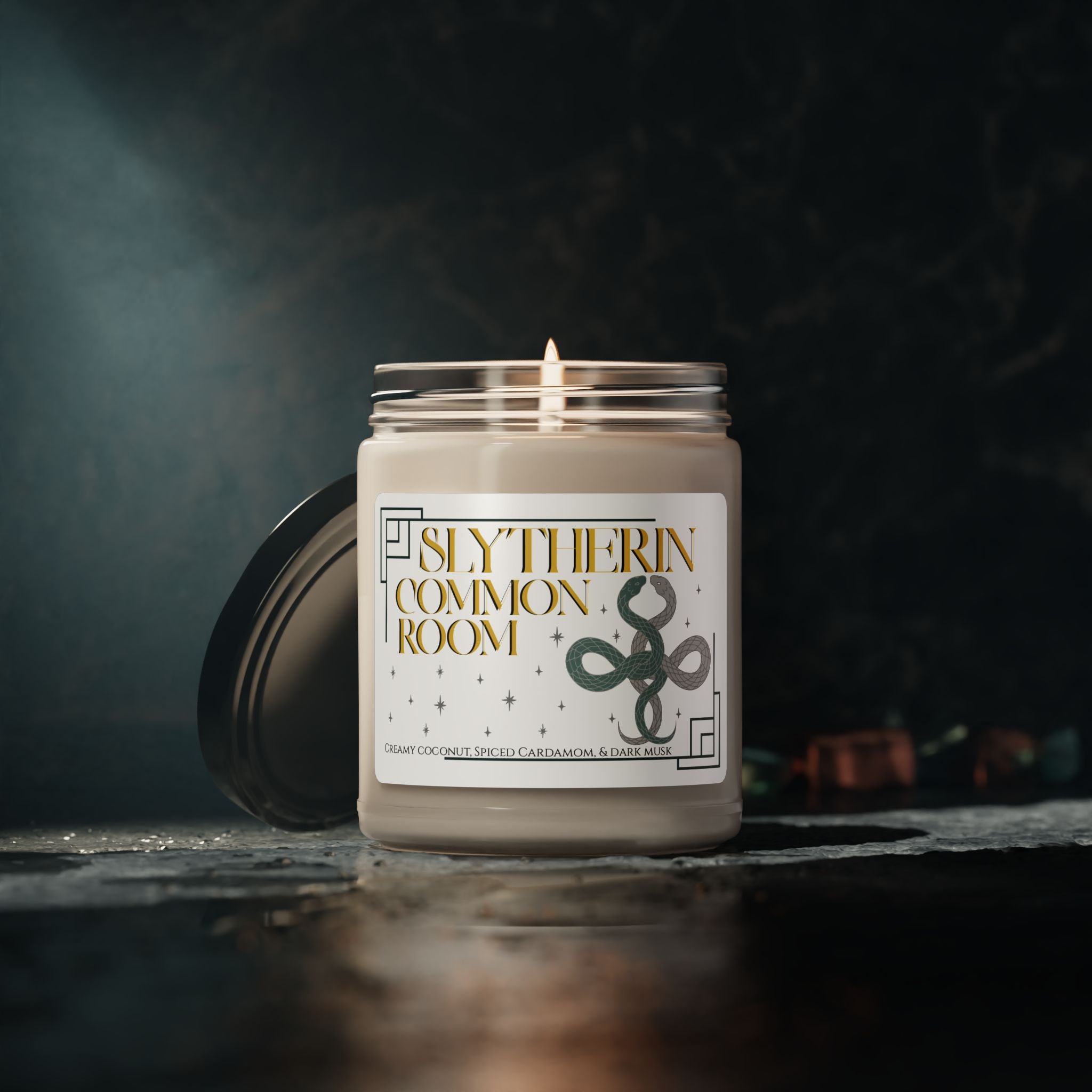 Slytherin Common Room Candle- Creamy Coconut & Cardamom Scent