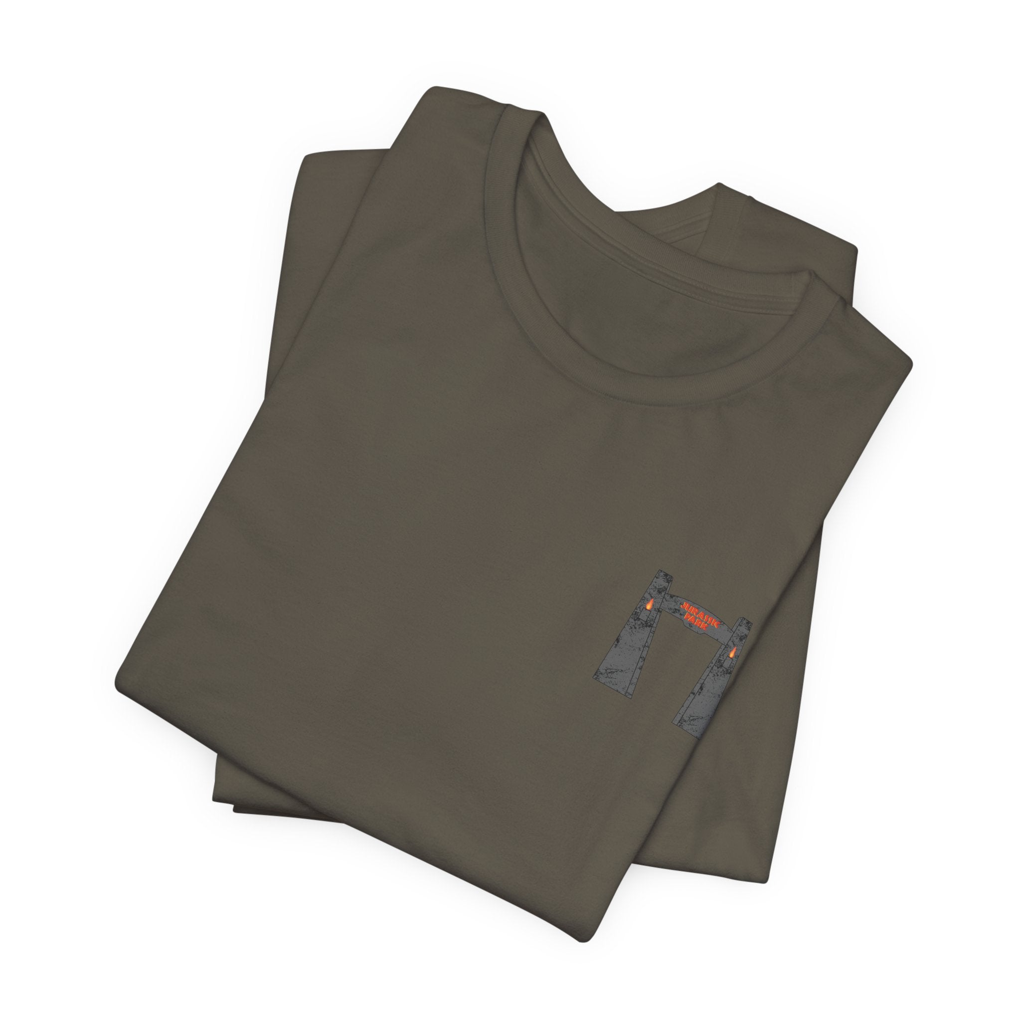 Jurassic Park Gates Shirt- Dinosaur Theme Park Tee, Double Sided T-Rex Jungle Graphic