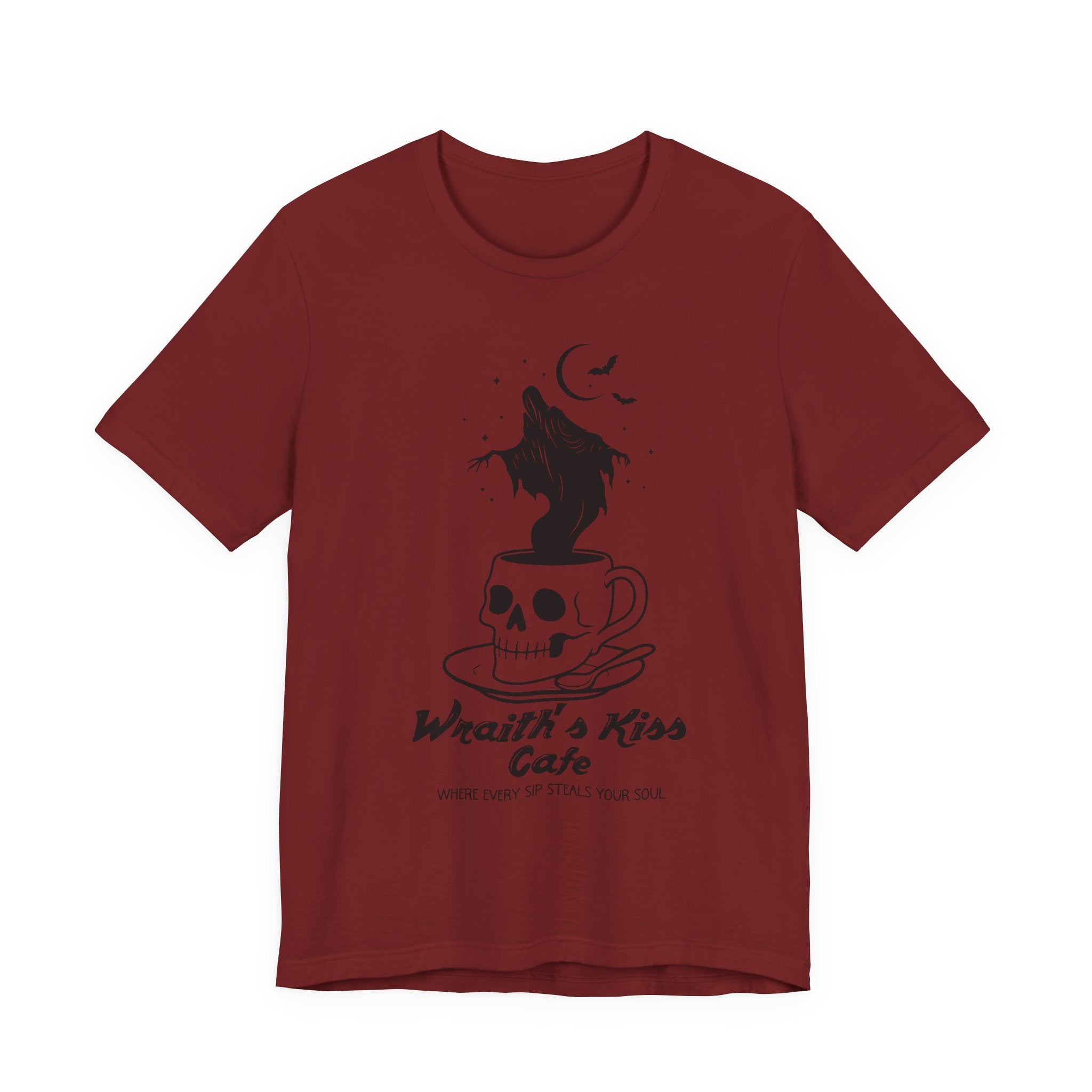 Wraith's Kiss Cafe Shirt- Skull Mug Tee, Gothic Café Graphic