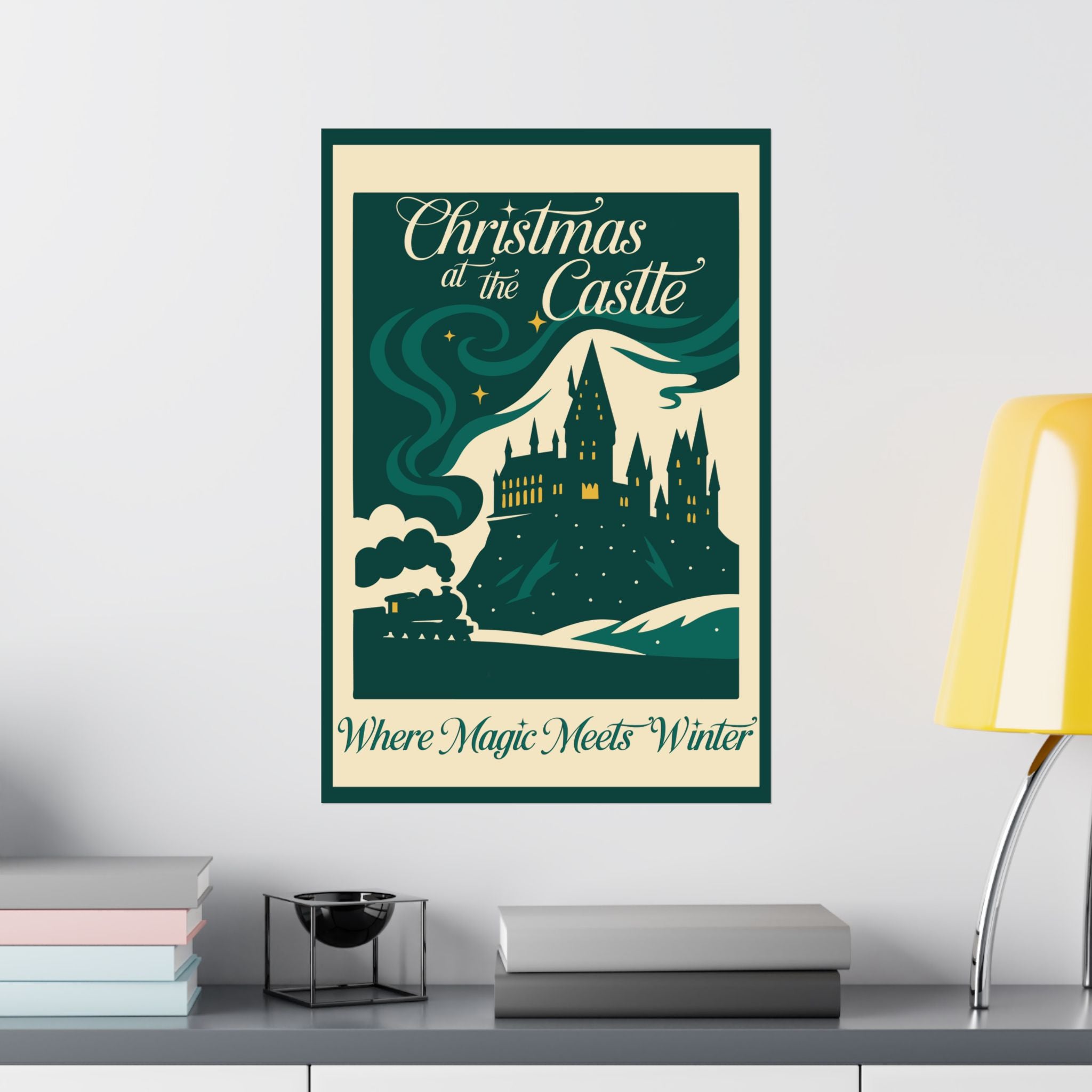 Christmas at the Castle Vintage Poster- 16x24 Magical Castle Holiday Decor