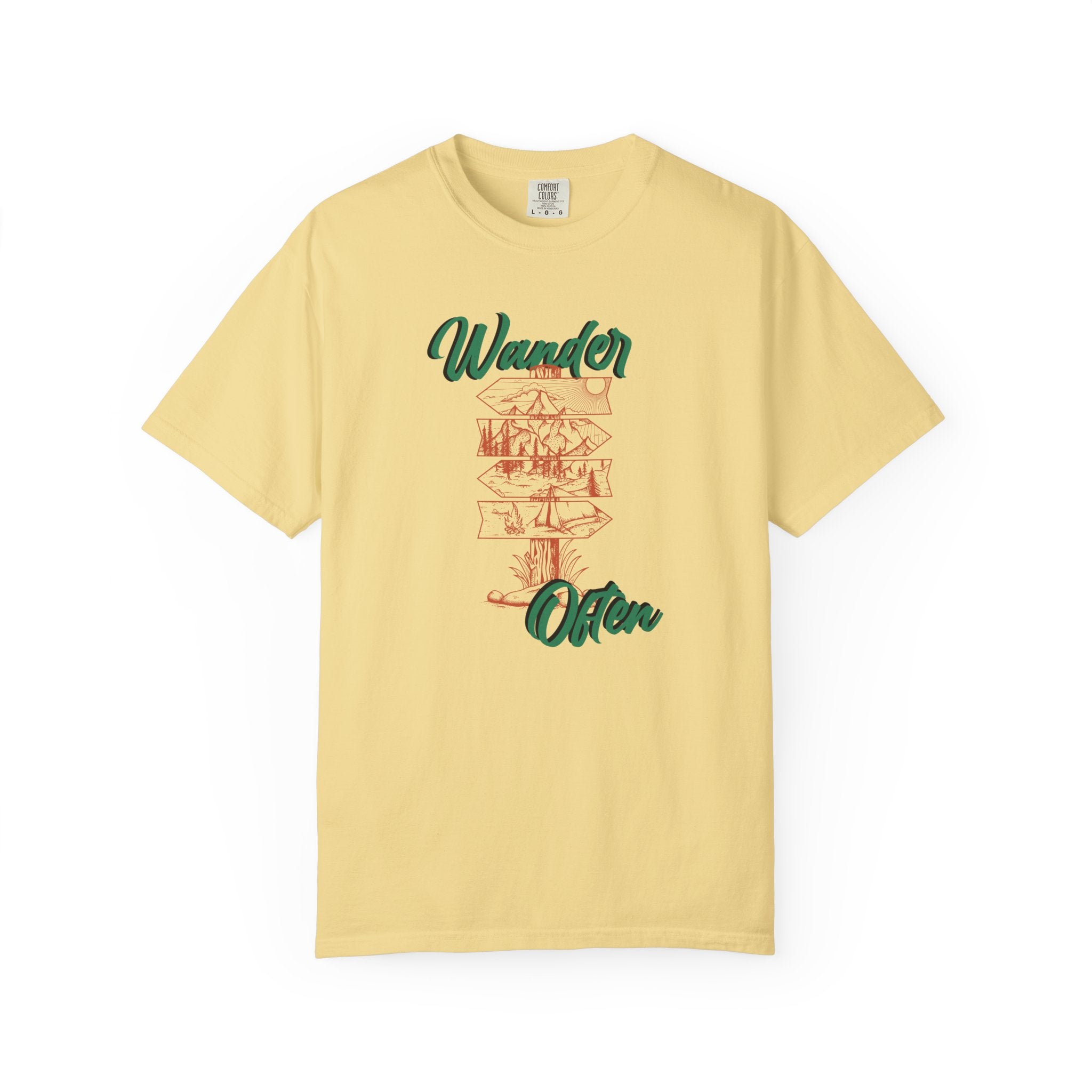Wander Often Tee- Hiking Shirt, Rustic Signpost Adventure Graphic