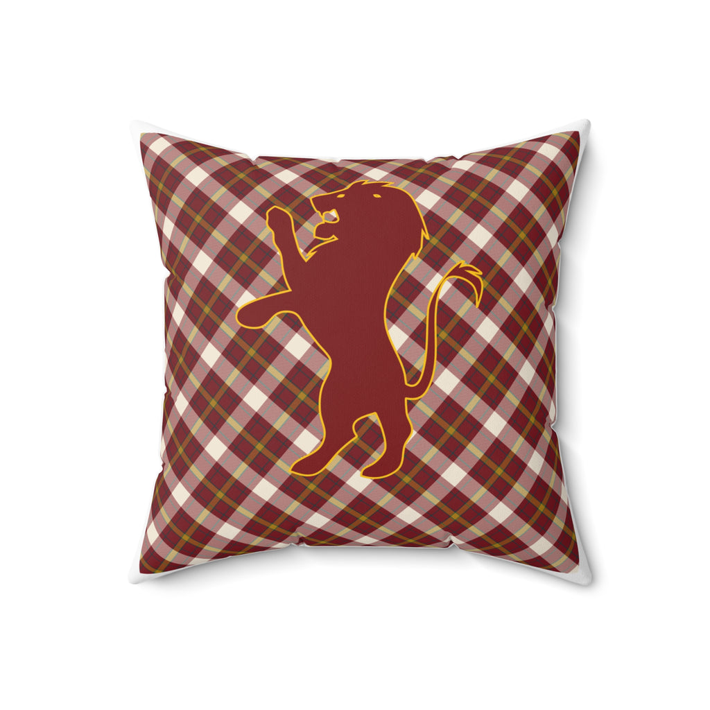 Gryffindor Plaid Lion Pillow- Bravery Never Sleeps- Hogwarts House Decor
