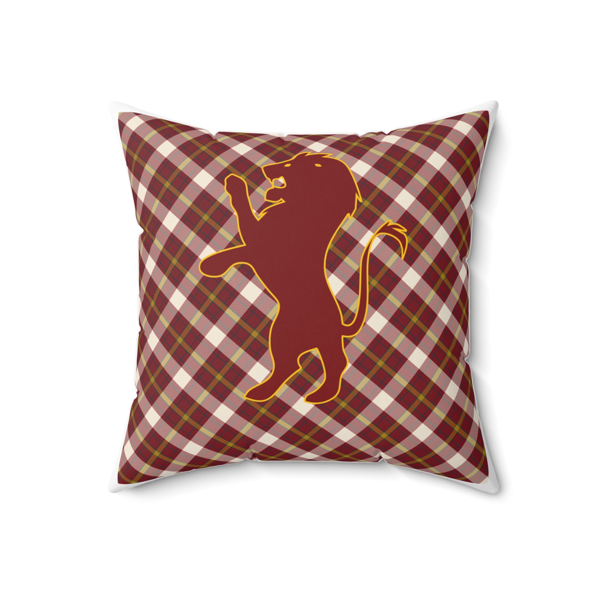 Gryffindor Plaid Lion Pillow- Bravery Never Sleeps- Hogwarts House Decor