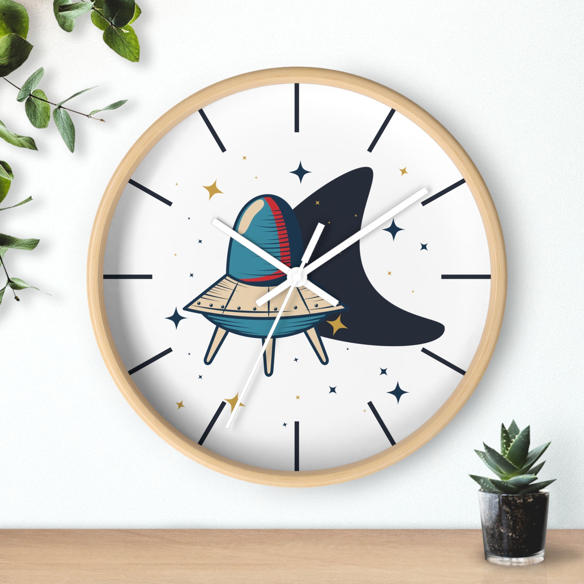 Retro UFO Wall Clock- Mid Century Modern Space Clock, Atomic Age Décor