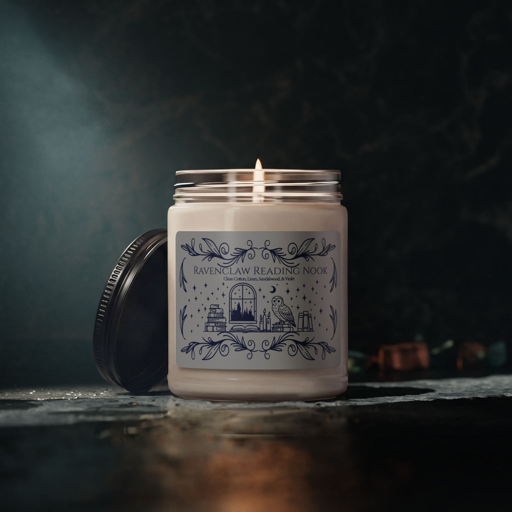 Raven House Reading Nook- Clean Cotton + Sandalwood Soy Candle, Cozy Bookish Scent