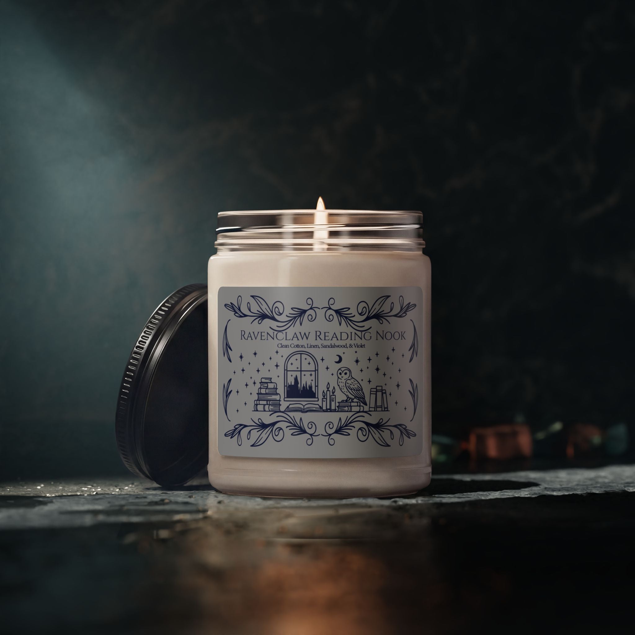 Raven House Reading Nook- Clean Cotton + Sandalwood Soy Candle, Cozy Bookish Scent