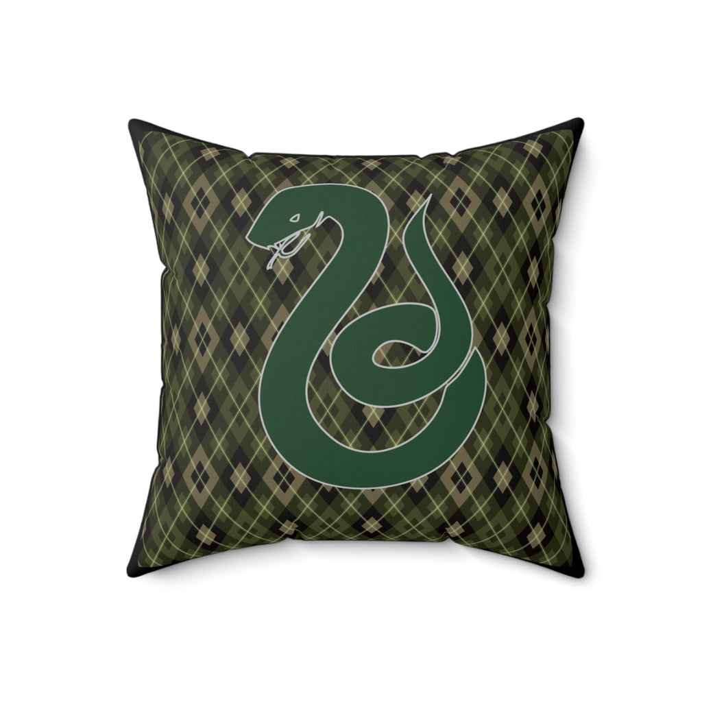 Slytherin Argyle Snake Pillow- Ambition Never Rests- Elegant Hogwarts House Decor