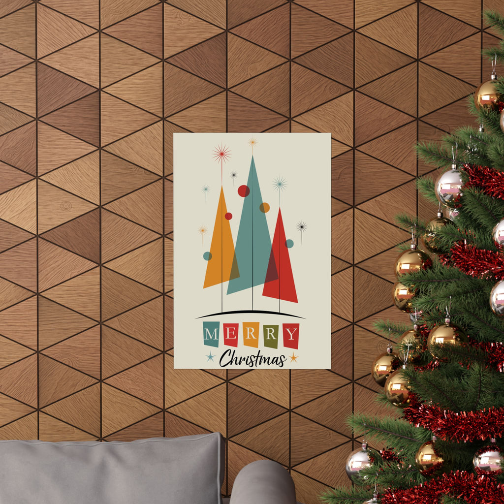 Mid Century Modern Christmas Poster, 16x24 Retro Atomic Holiday Wall Art