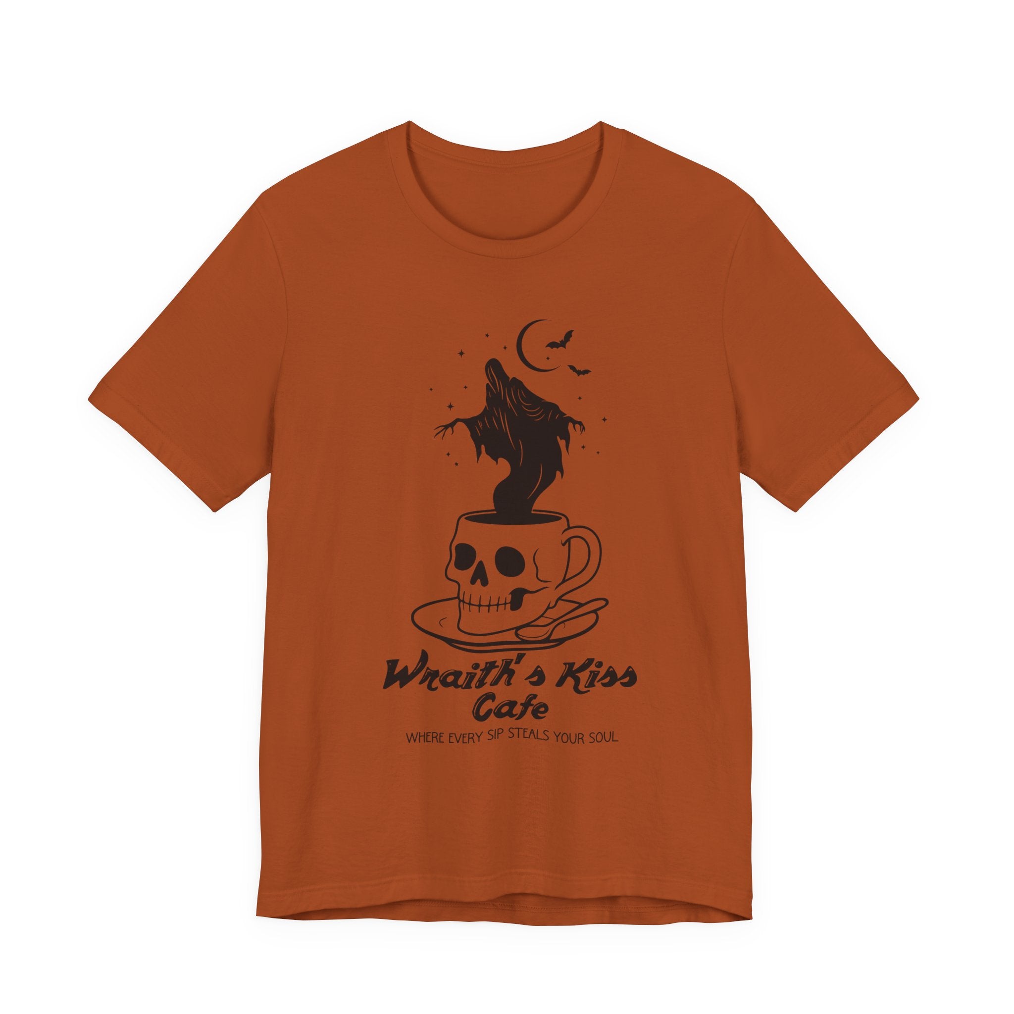 Wraith's Kiss Cafe Shirt- Skull Mug Tee, Gothic Café Graphic