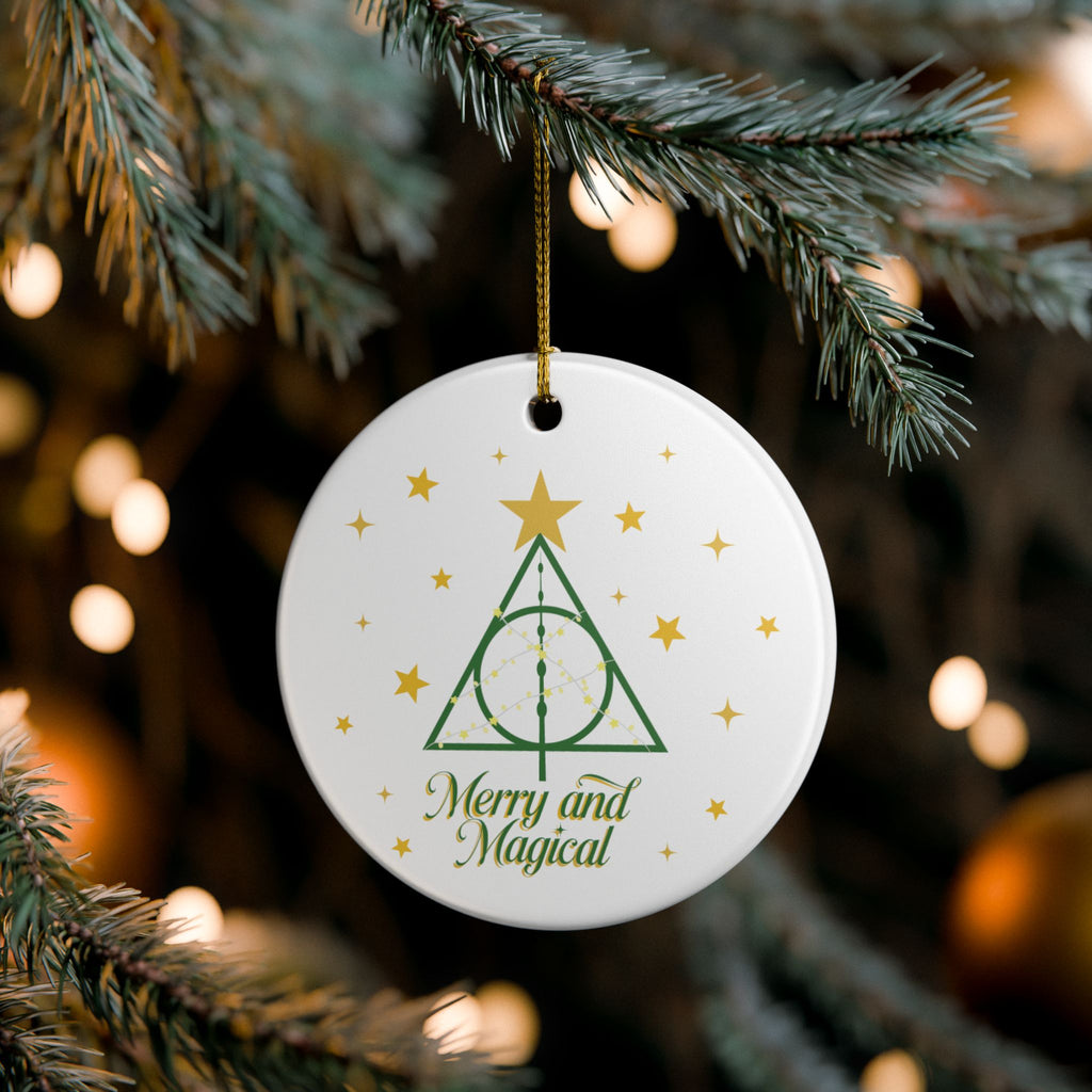 Merry and Magical Ornament- Wizard Inspired Ceramic Christmas Ornament
