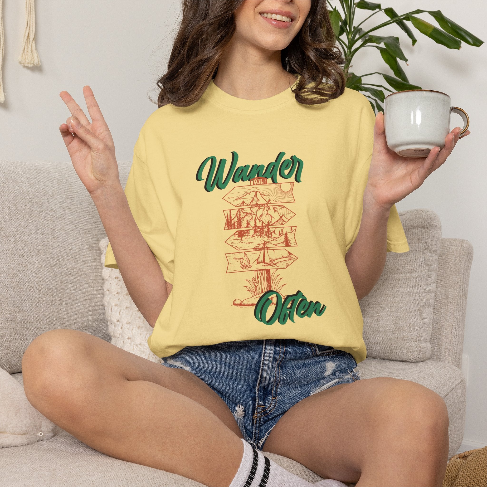 Wander Often Tee- Hiking Shirt, Rustic Signpost Adventure Graphic