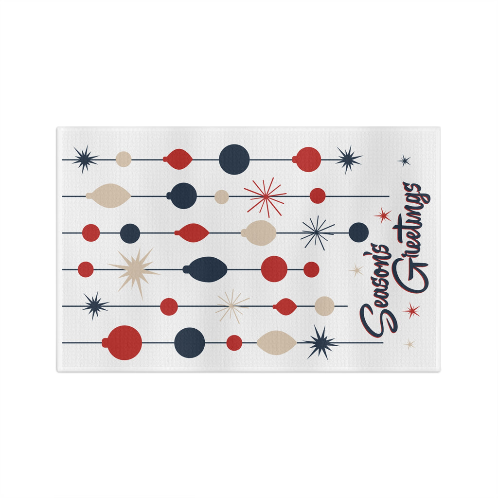 Mid Century Christmas Tea Towel- Retro Season's Greetings Atomic Holiday Microfiber Kitchen Towel