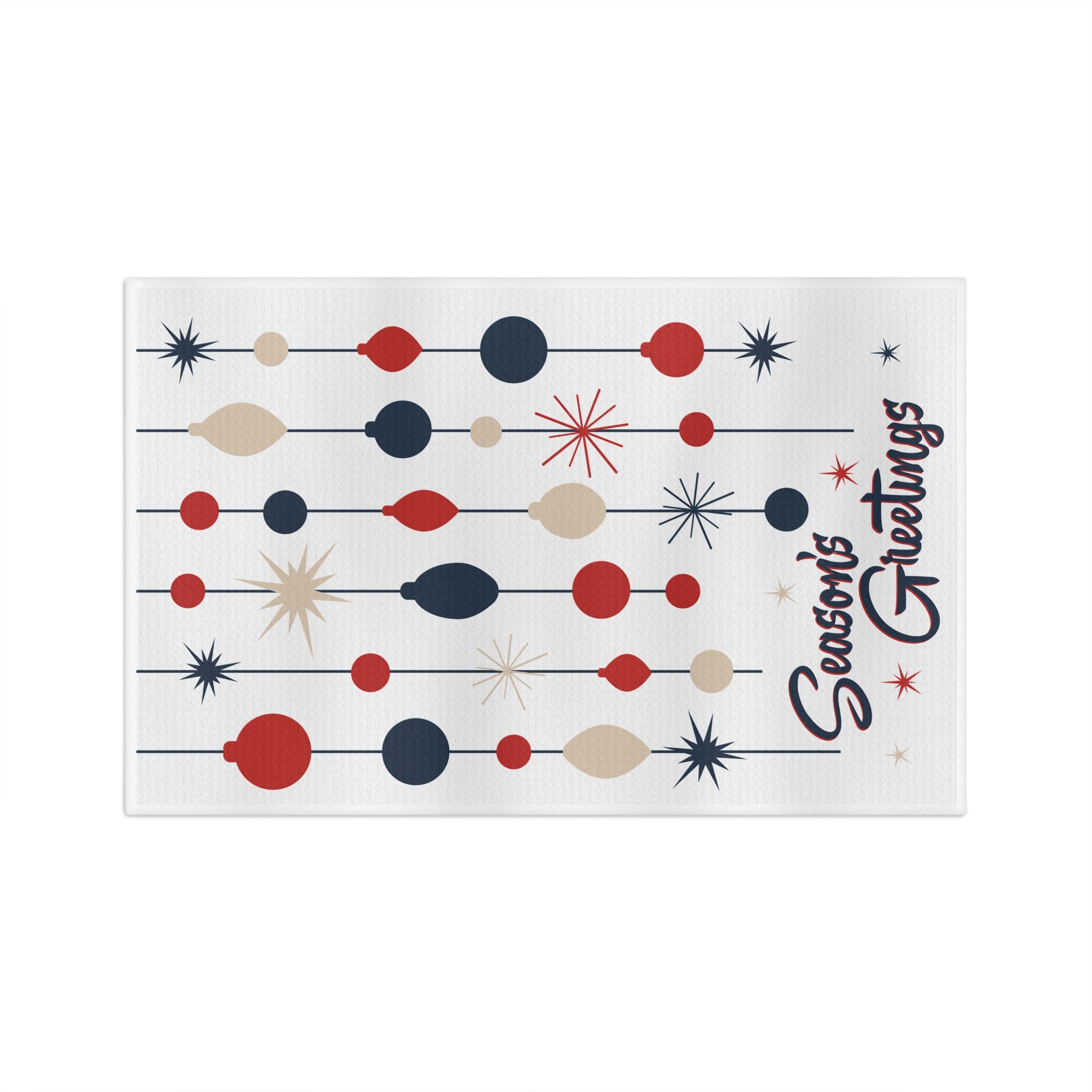 Mid Century Christmas Tea Towel- Retro Season's Greetings Atomic Holiday Microfiber Kitchen Towel