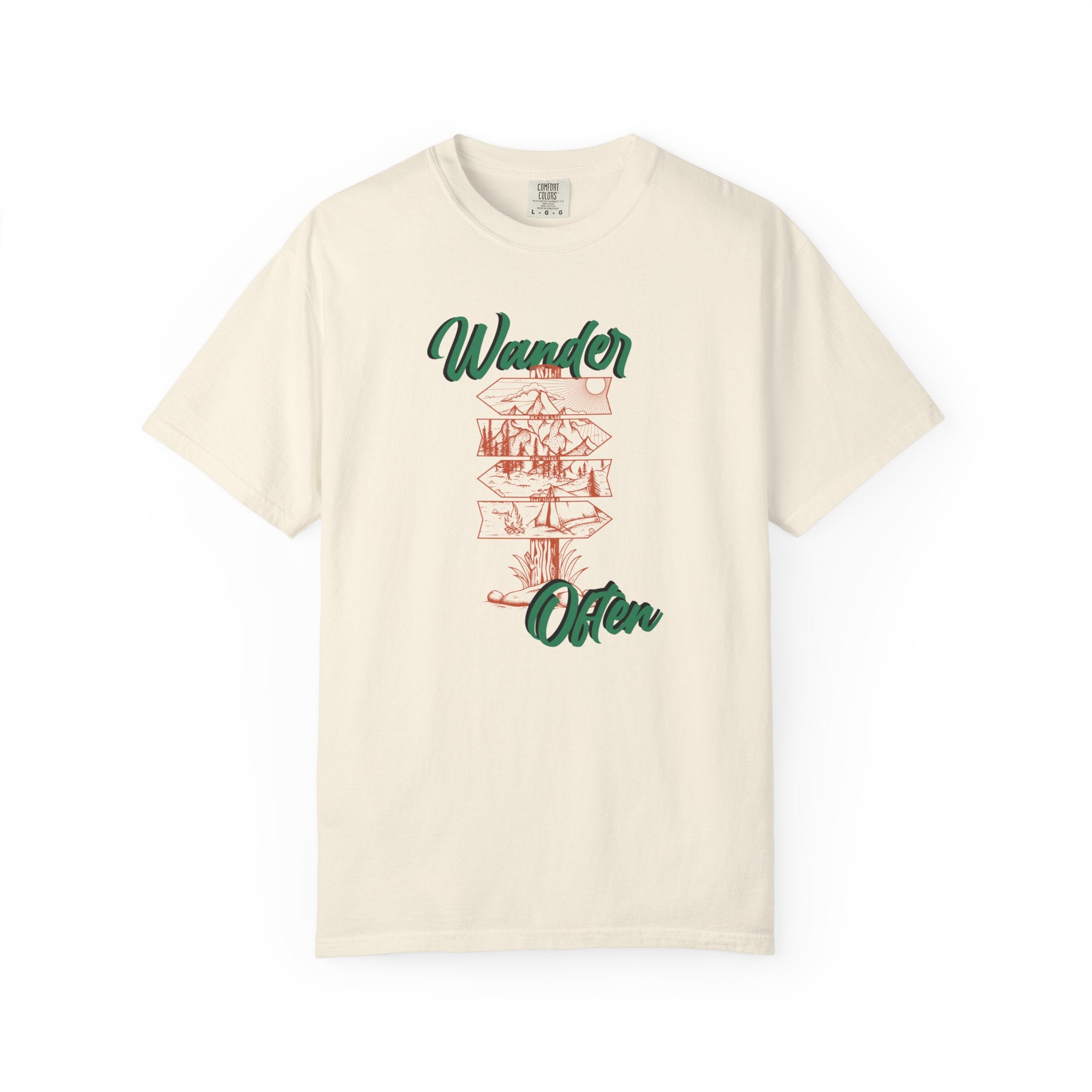 Wander Often Tee- Hiking Shirt, Rustic Signpost Adventure Graphic