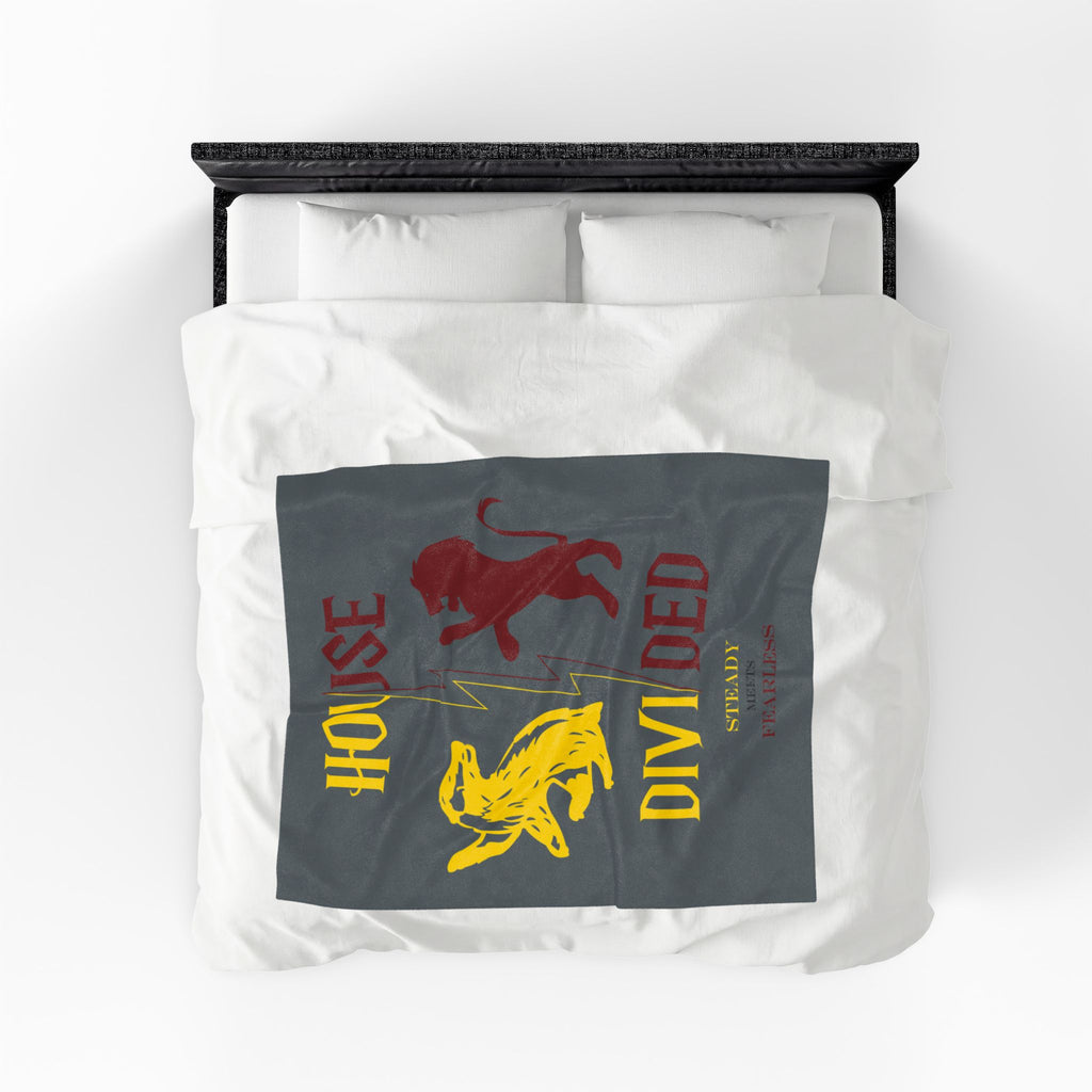 House Divided Badger + Lion Rivalry Blanket- Steady Meets Fearless Wizardcore Cozy Throw (50x60)
