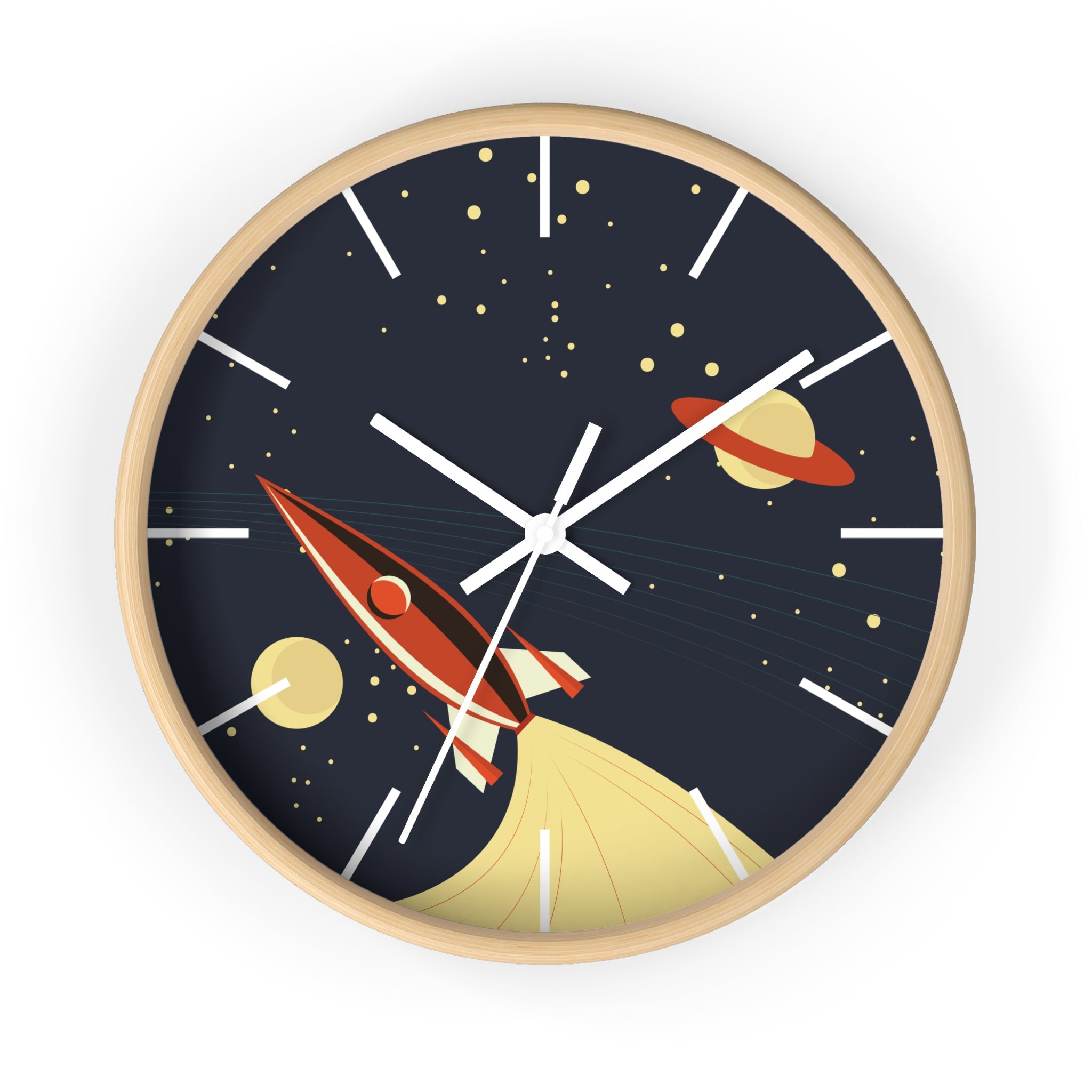 Retro Rocket Wall Clock- Mid Century Modern Space Clock, Atomic Age Rocket Ship Décor