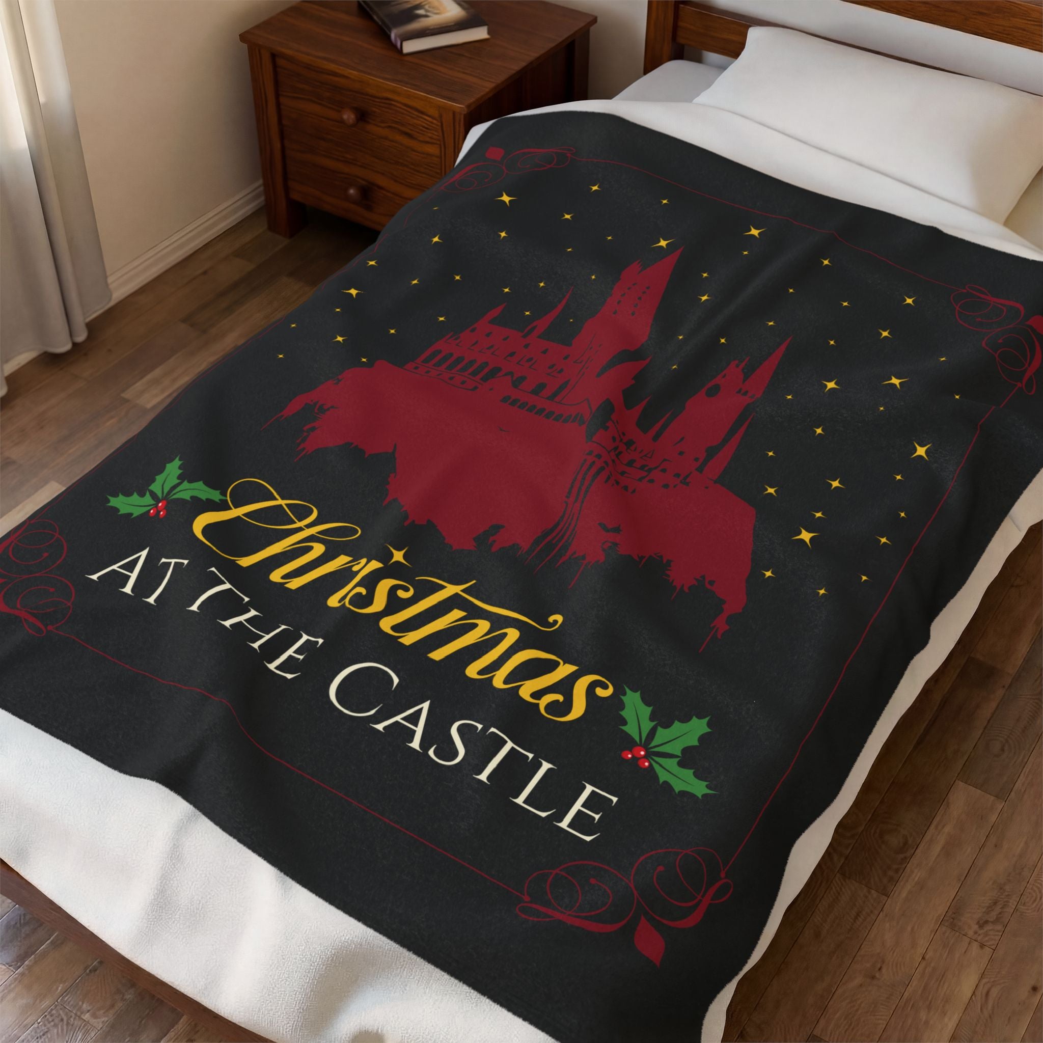 Christmas at the Castle Velveteen Plush Blanket | Holiday Castle Night Scene