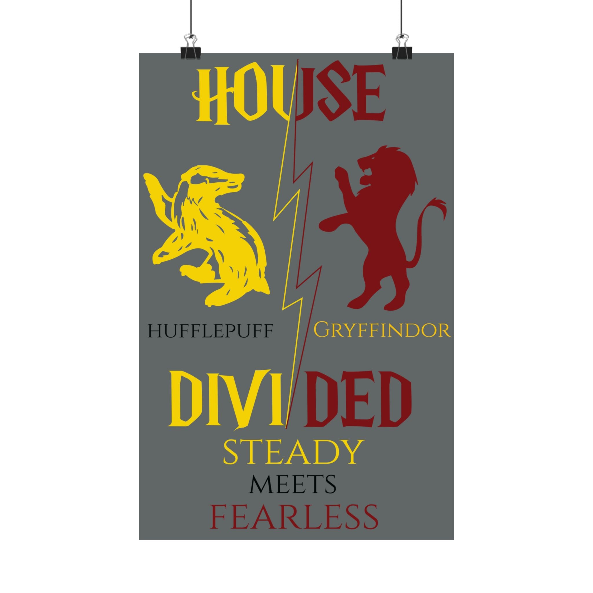 House Divided Poster – Gryffindor x Hufflepuff | Magical House Wall Art