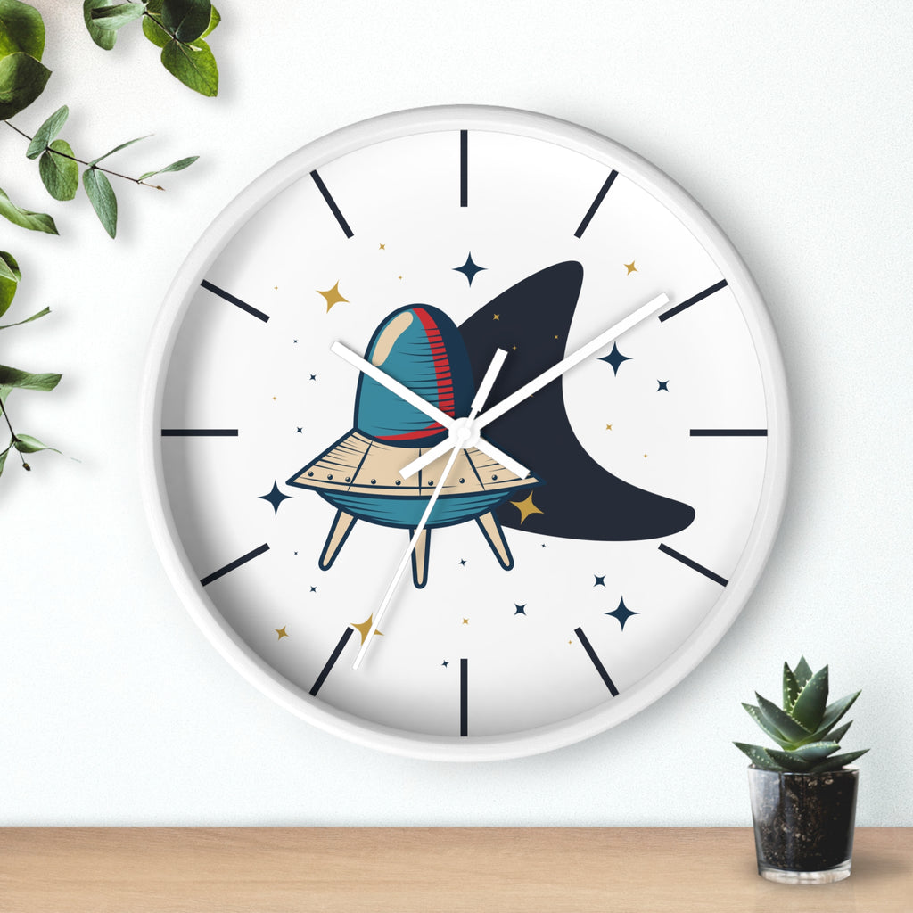 Retro UFO Wall Clock- Mid Century Modern Space Clock, Atomic Age Décor
