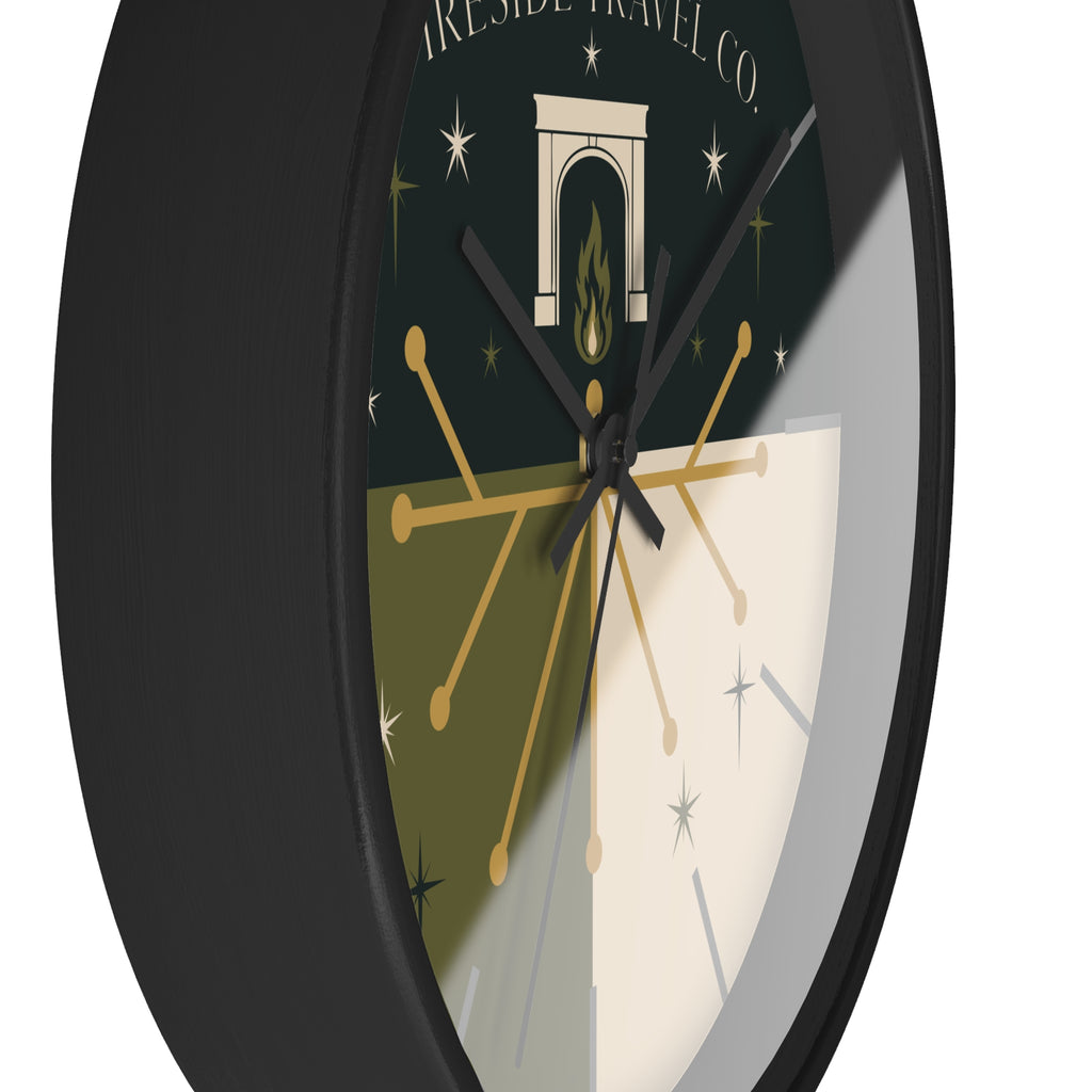 Fireside Travel Co. Wall Clock- Retro Mid Century Modern Magical Travel Clock