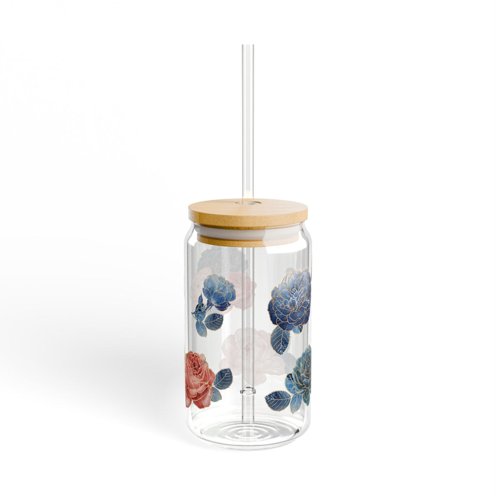 Watercolor Floral Sipper Glass- 16oz Botanical Wrap Cup