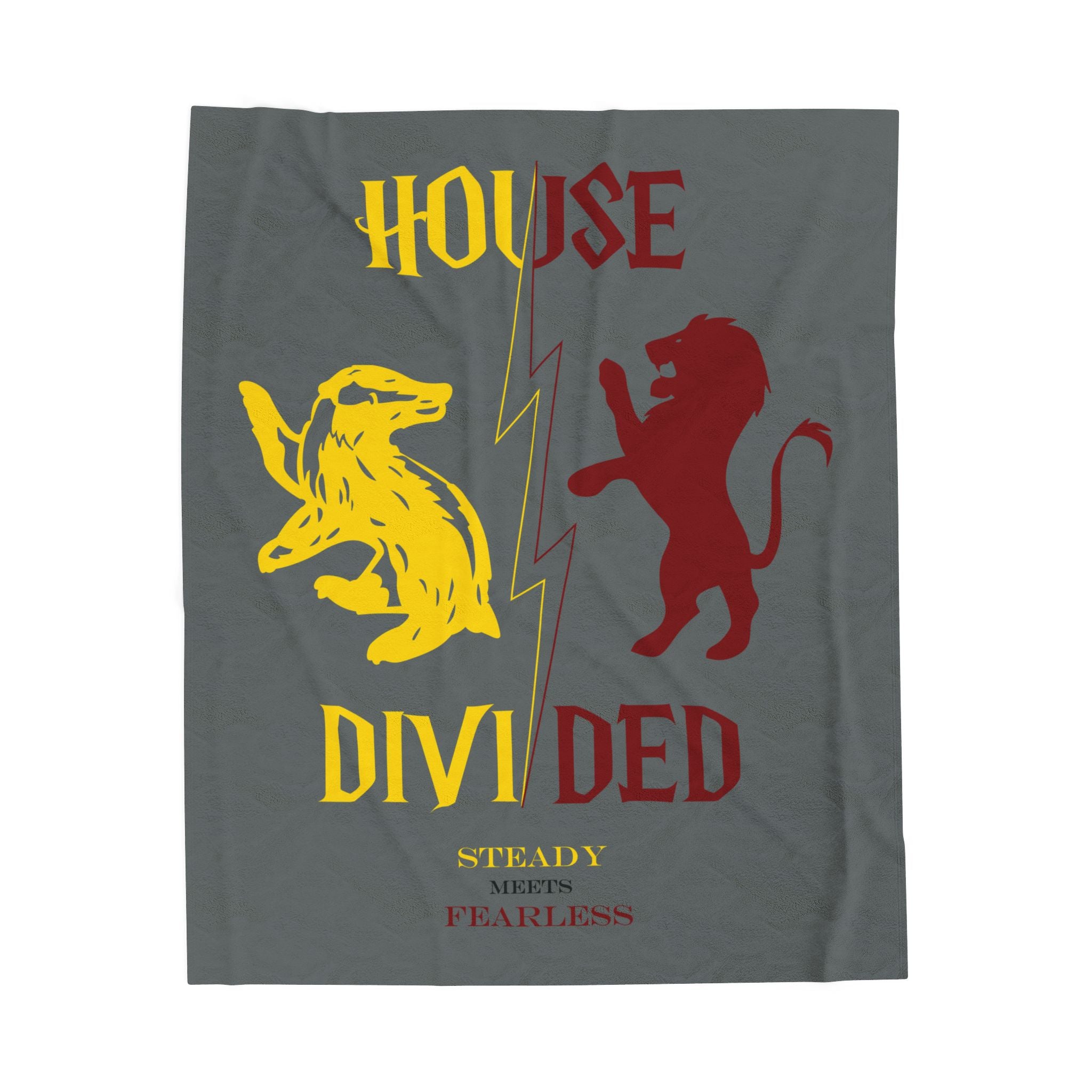 House Divided Badger + Lion Rivalry Blanket- Steady Meets Fearless Wizardcore Cozy Throw (50x60)