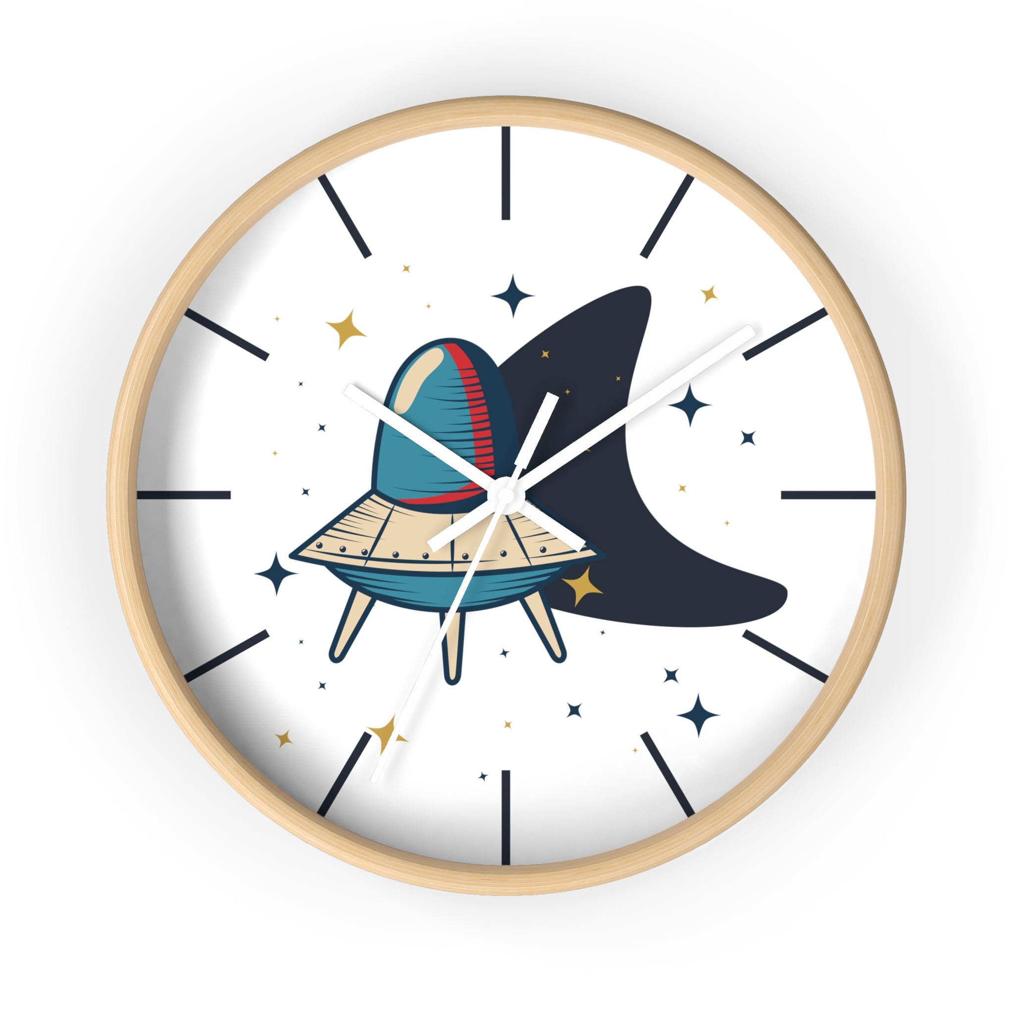 Retro UFO Wall Clock- Mid Century Modern Space Clock, Atomic Age Décor