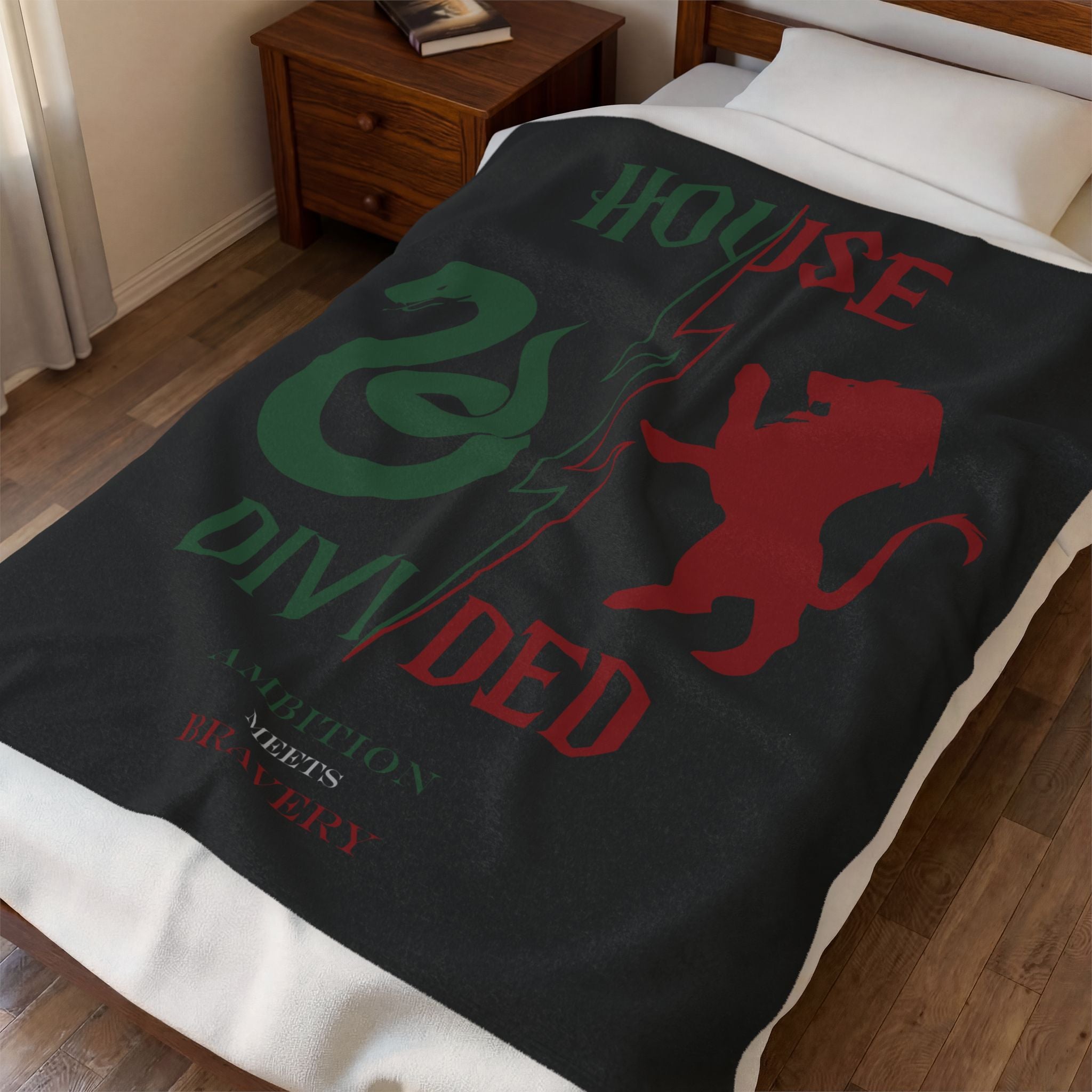 House Divided Serpent + Lion Rivalry Blanket- Ambition Meets Bravery Wizardcore Cozy Throw (50x60)