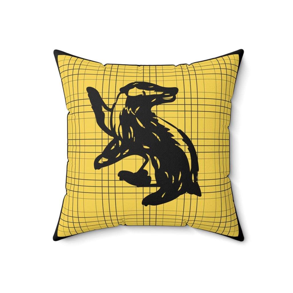 Hufflepuff Plaid Badger Pillow- Loyalty Never Falters- Cozy Hogwarts House Decor