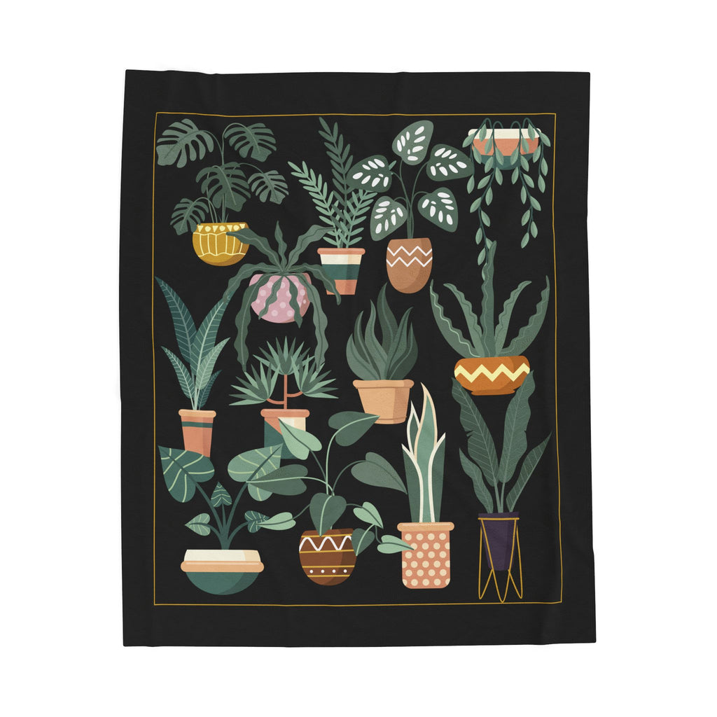 Houseplant Throw Blanket- Cozy Black Botanical 50x60 Throw
