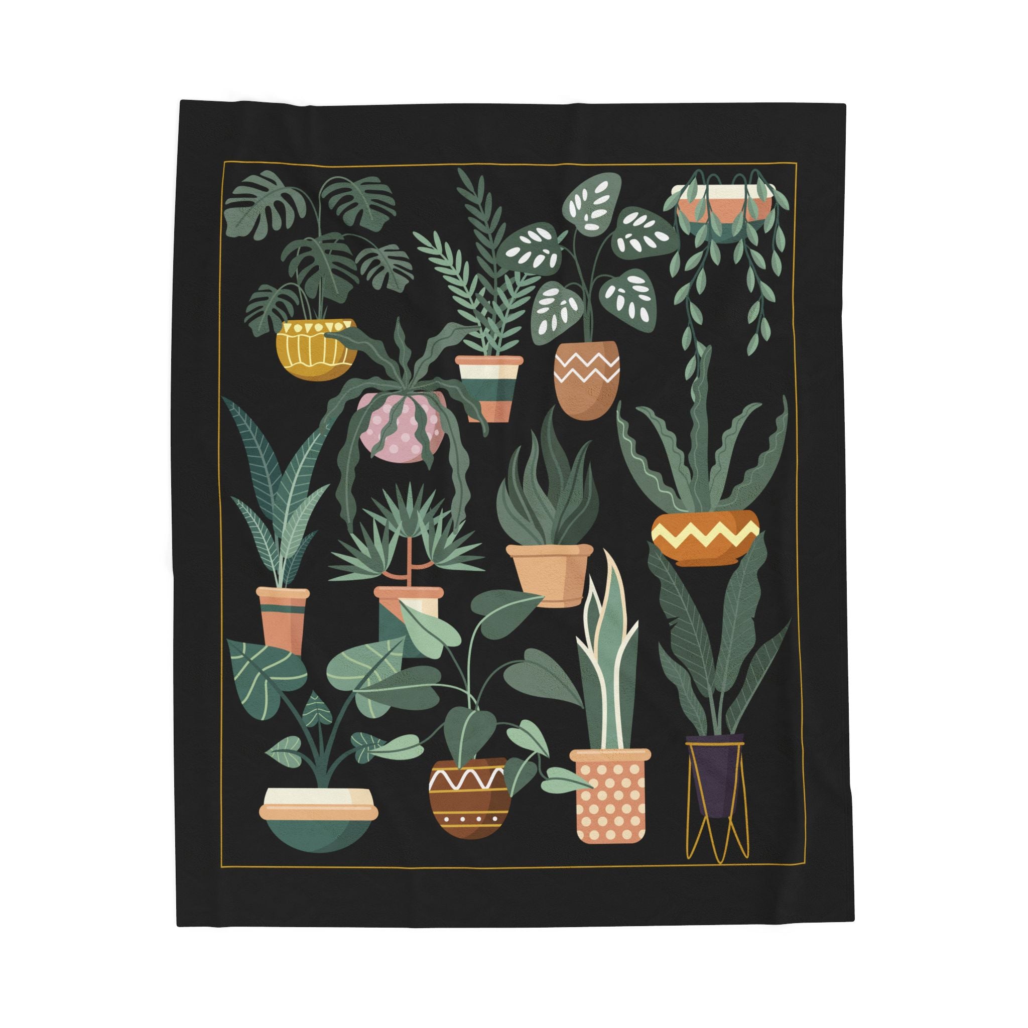 Houseplant Throw Blanket- Cozy Black Botanical 50x60 Throw