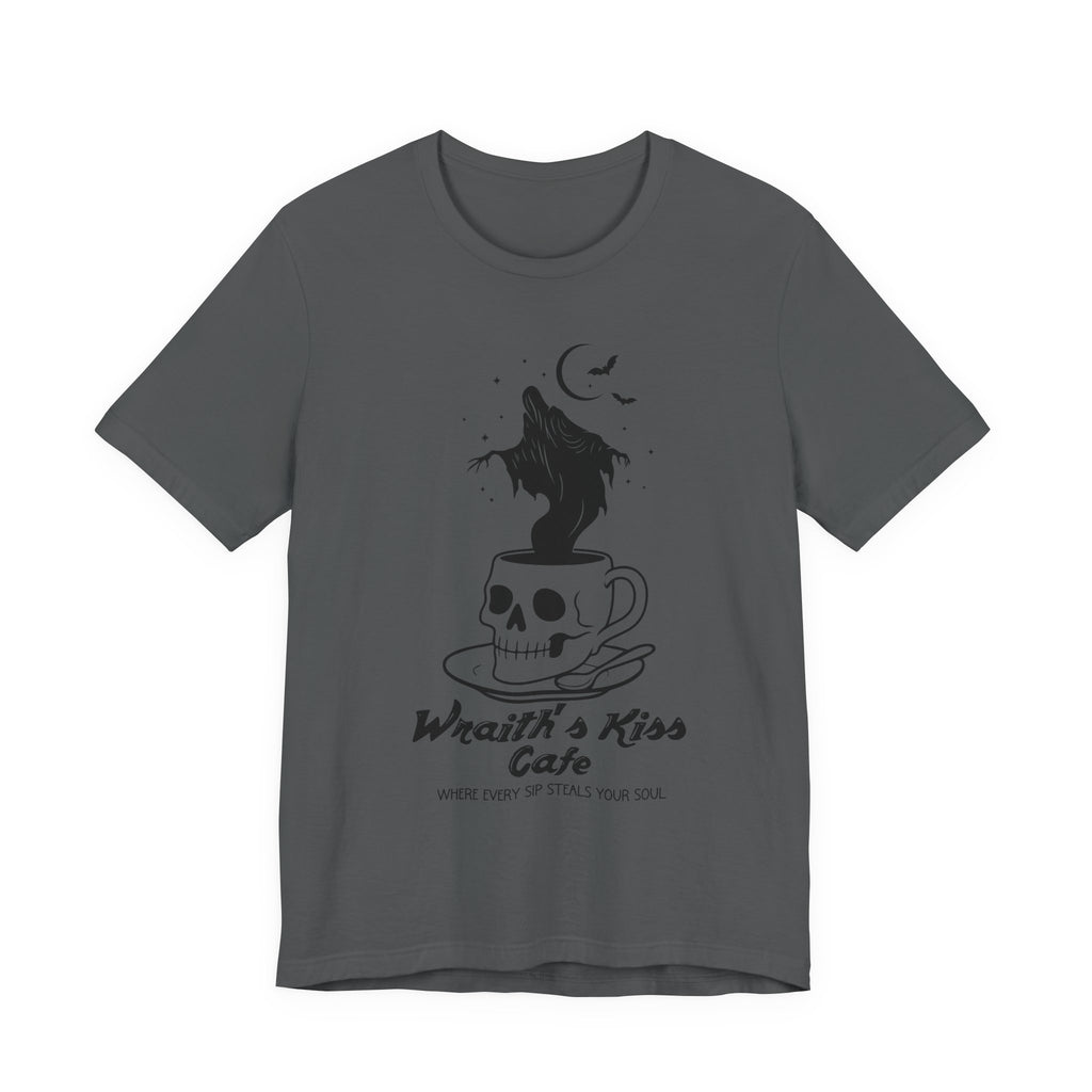 Wraith's Kiss Cafe Shirt- Skull Mug Tee, Gothic Café Graphic
