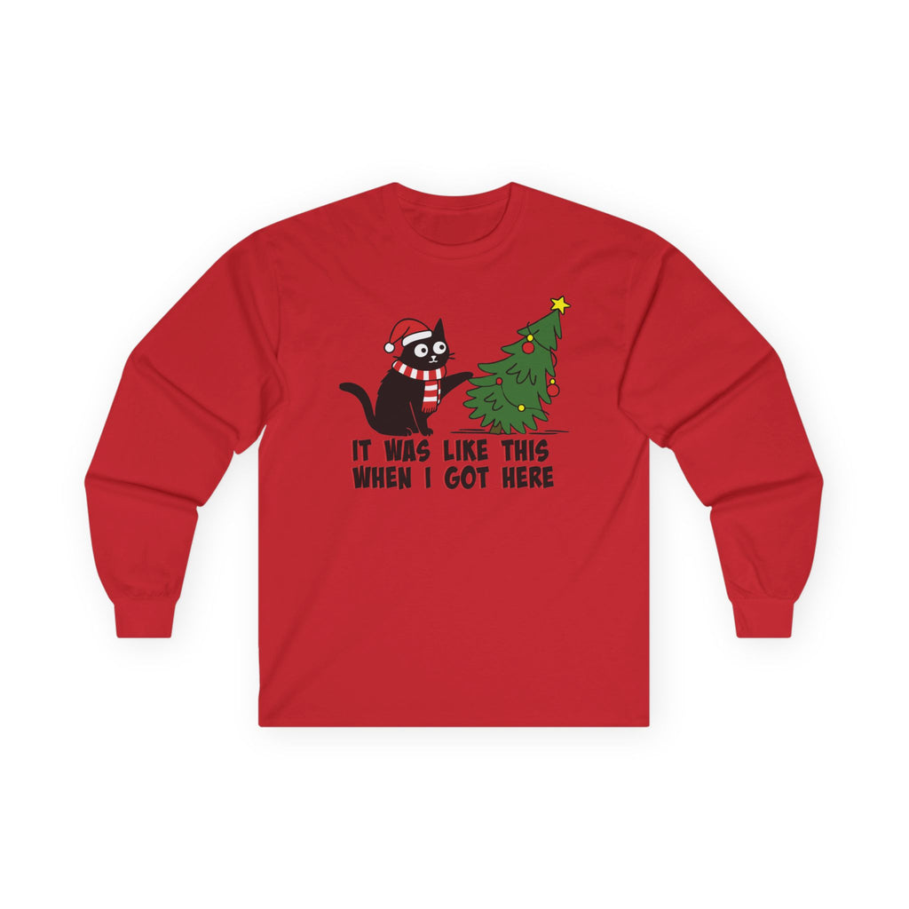 It Was Like This When I Got Here Christmas Long Sleeve Shirt- Funny Black Cat Christmas Shirt