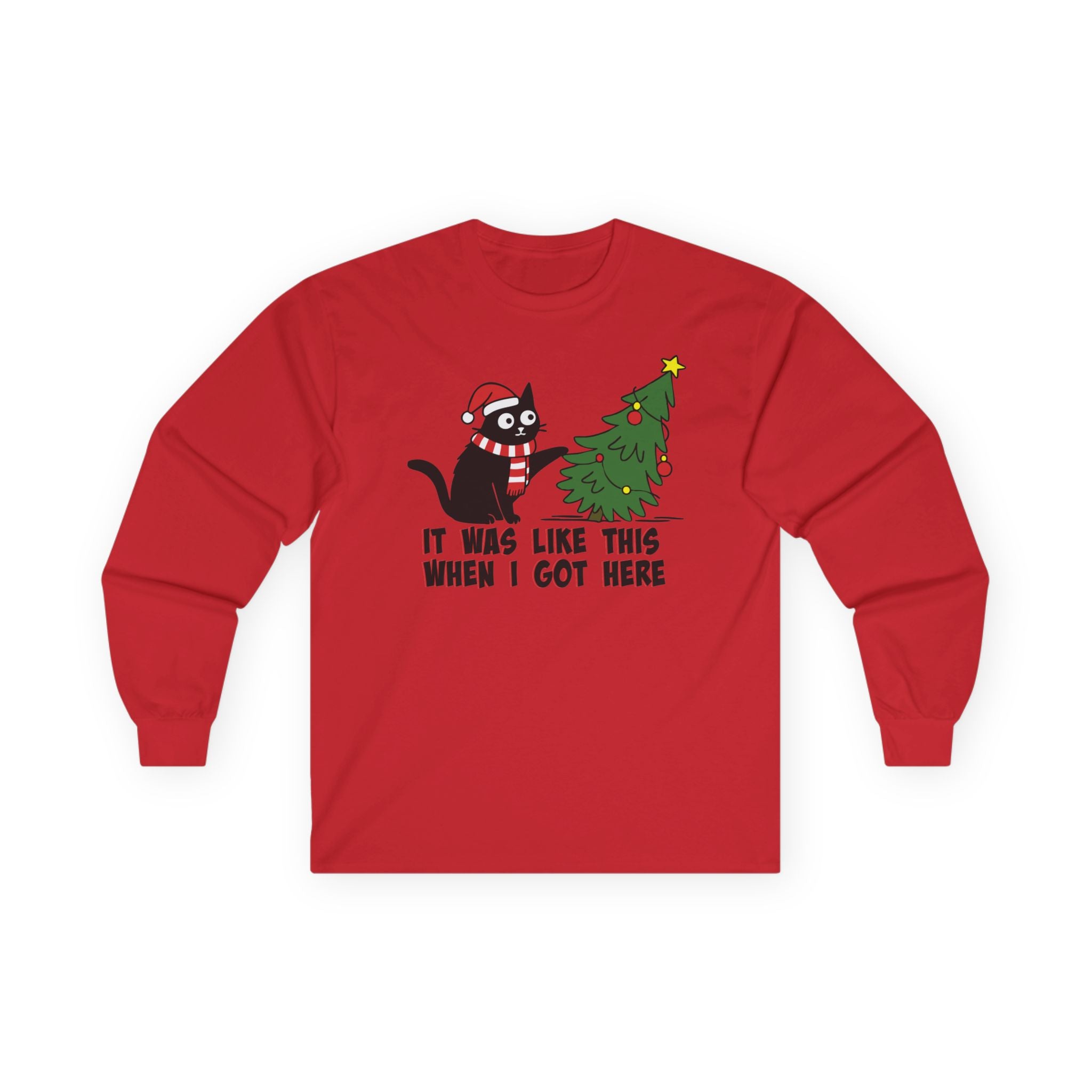 It Was Like This When I Got Here Christmas Long Sleeve Shirt- Funny Black Cat Christmas Shirt