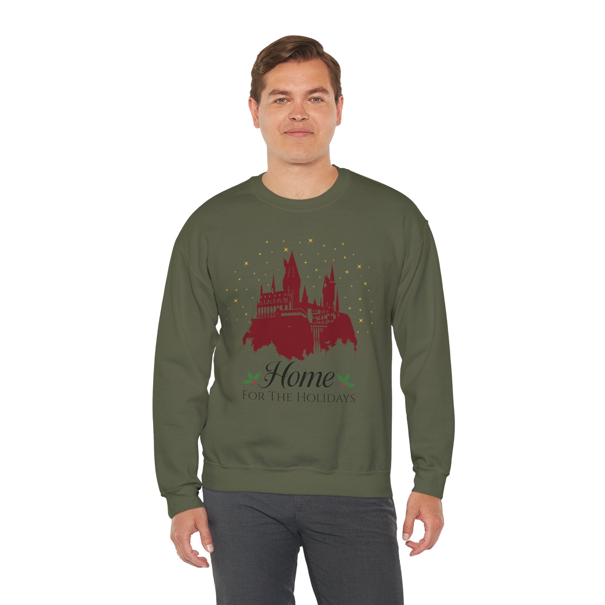 Home for the Holidays Wizard Christmas Sweatshirt- Cozy Castle Holiday Crewneck