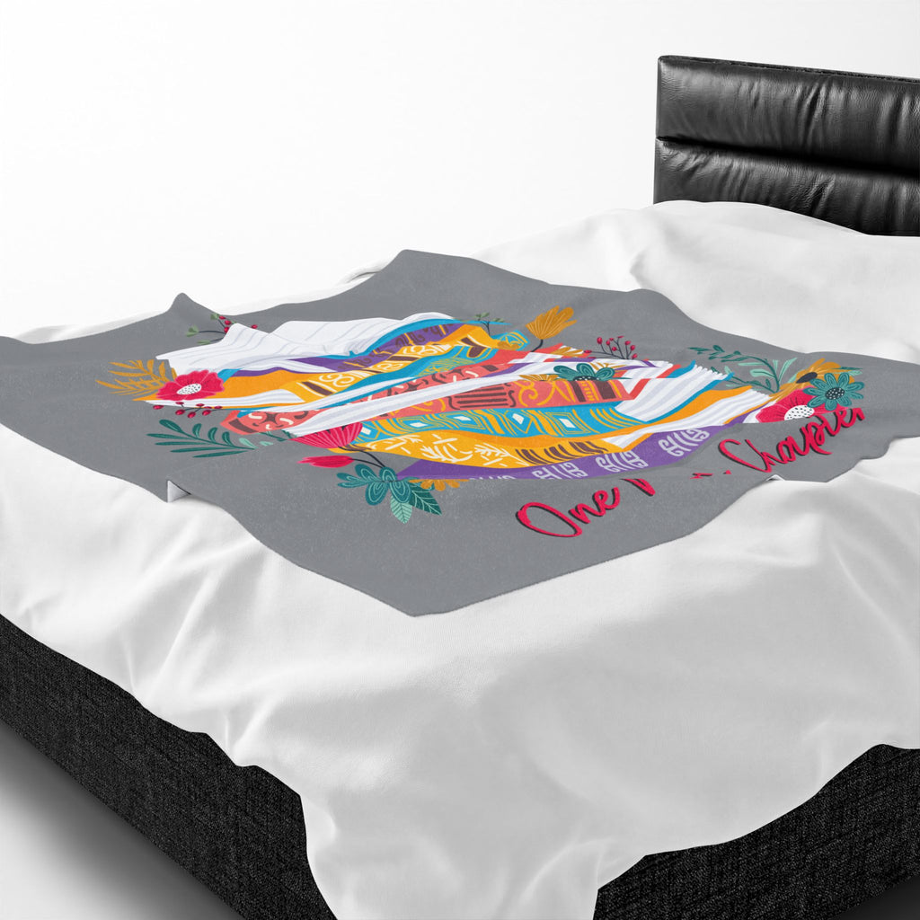 One More Chapter Reader Blanket- Colorful Book Stack & Floral Velveteen Plush Throw