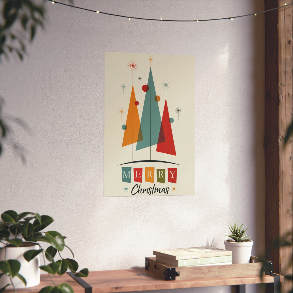 Mid Century Modern Christmas Poster, 16x24 Retro Atomic Holiday Wall Art