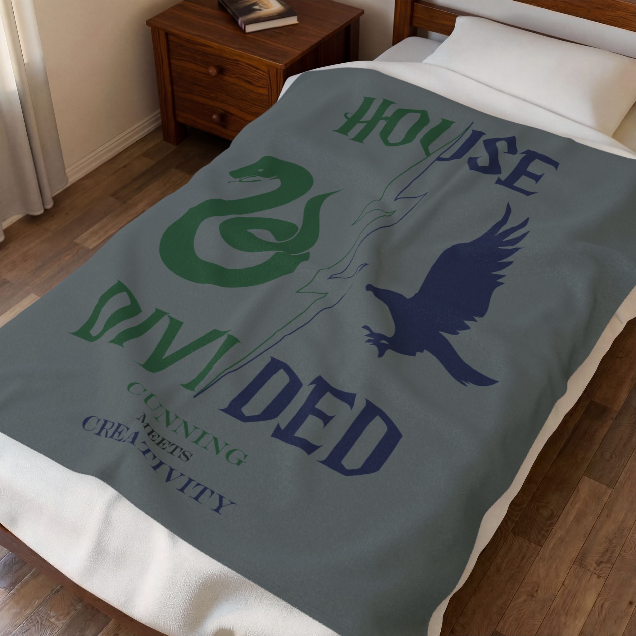 House Divided Serpent + Raven Rivalry Blanket- Cunning Meets Creativity Wizardcore Cozy Throw (50x60)