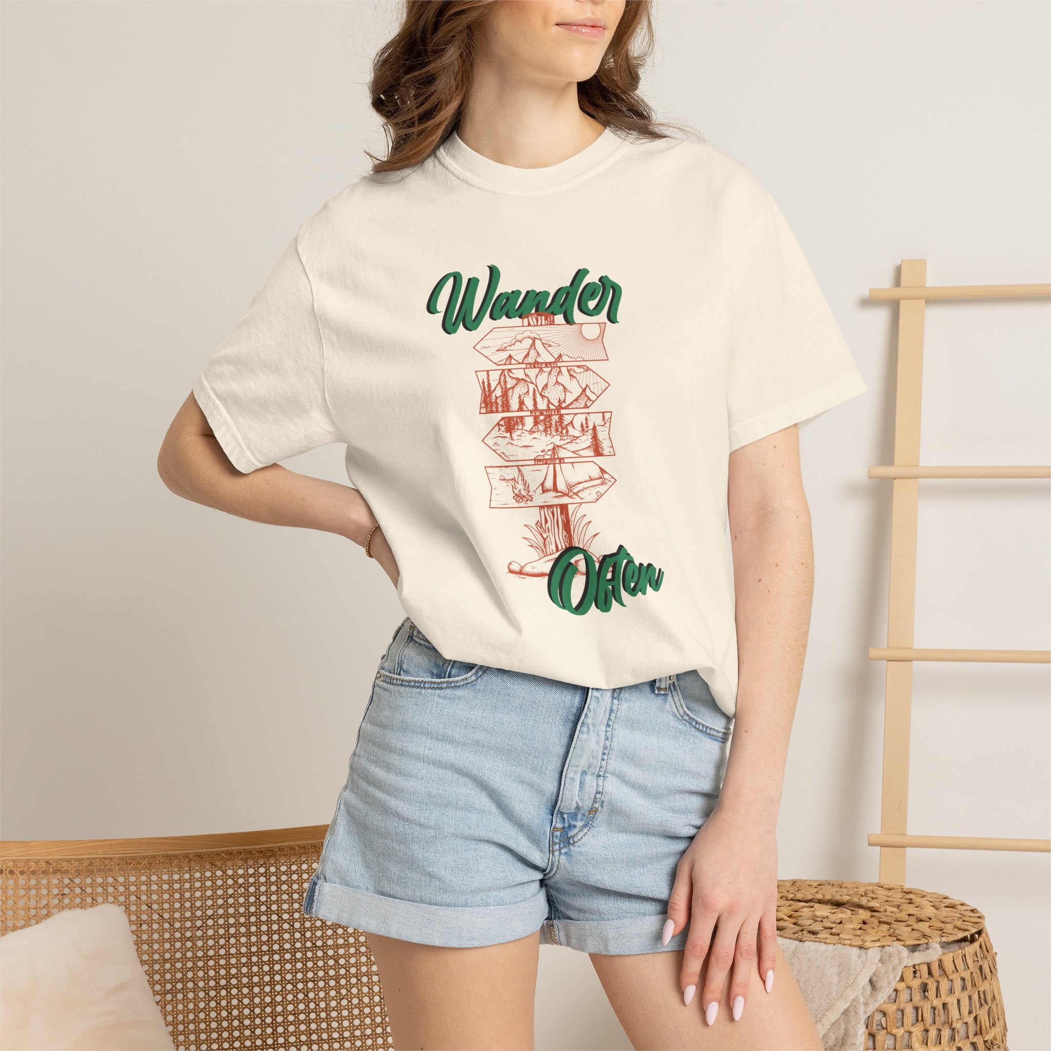 Wander Often Tee- Hiking Shirt, Rustic Signpost Adventure Graphic