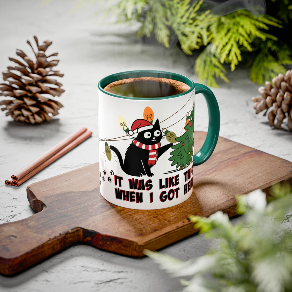 It Was Like This When I Got Here Cat Christmas Mug- 11oz Funny Black Cat Coffee Mug