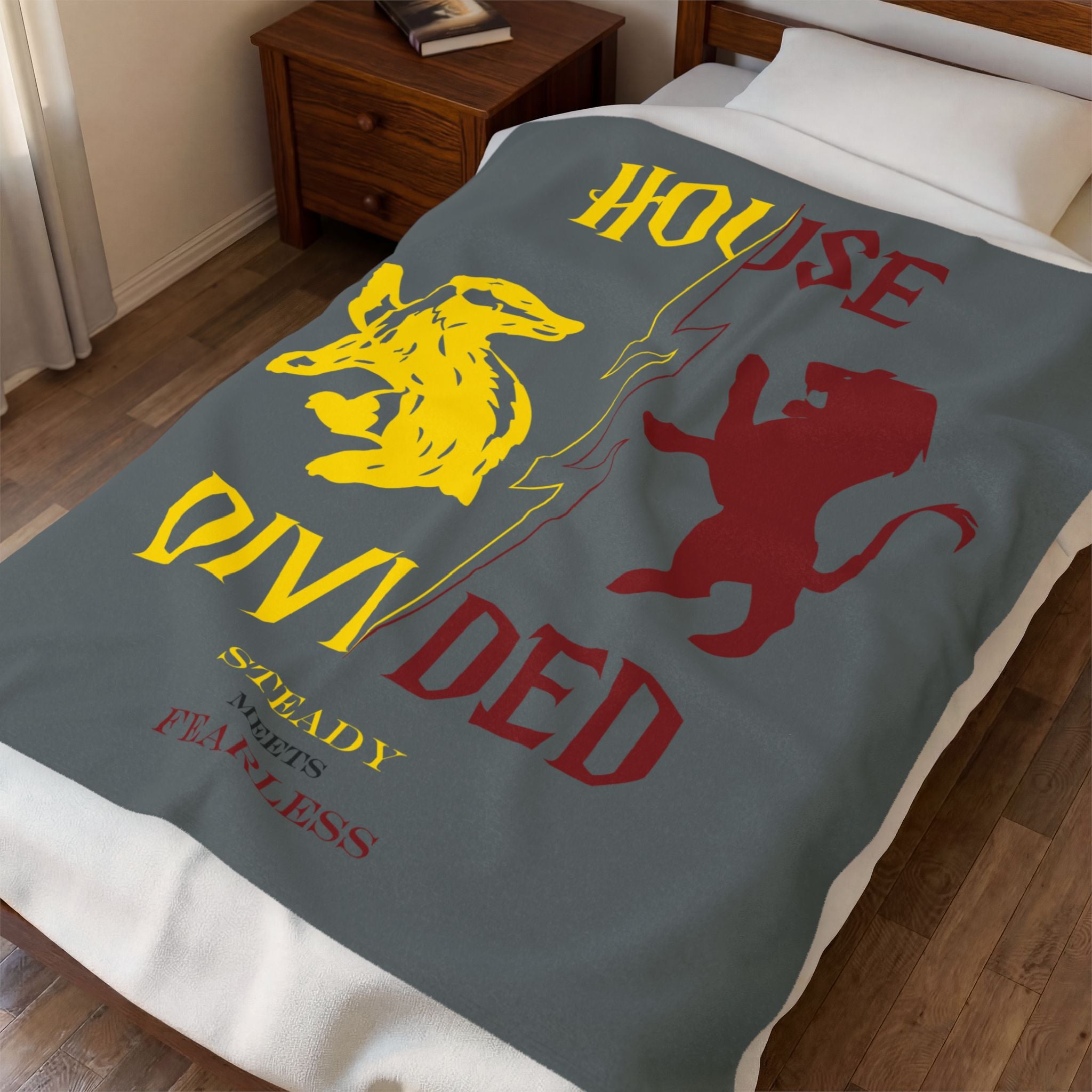 House Divided Badger + Lion Rivalry Blanket- Steady Meets Fearless Wizardcore Cozy Throw (50x60)
