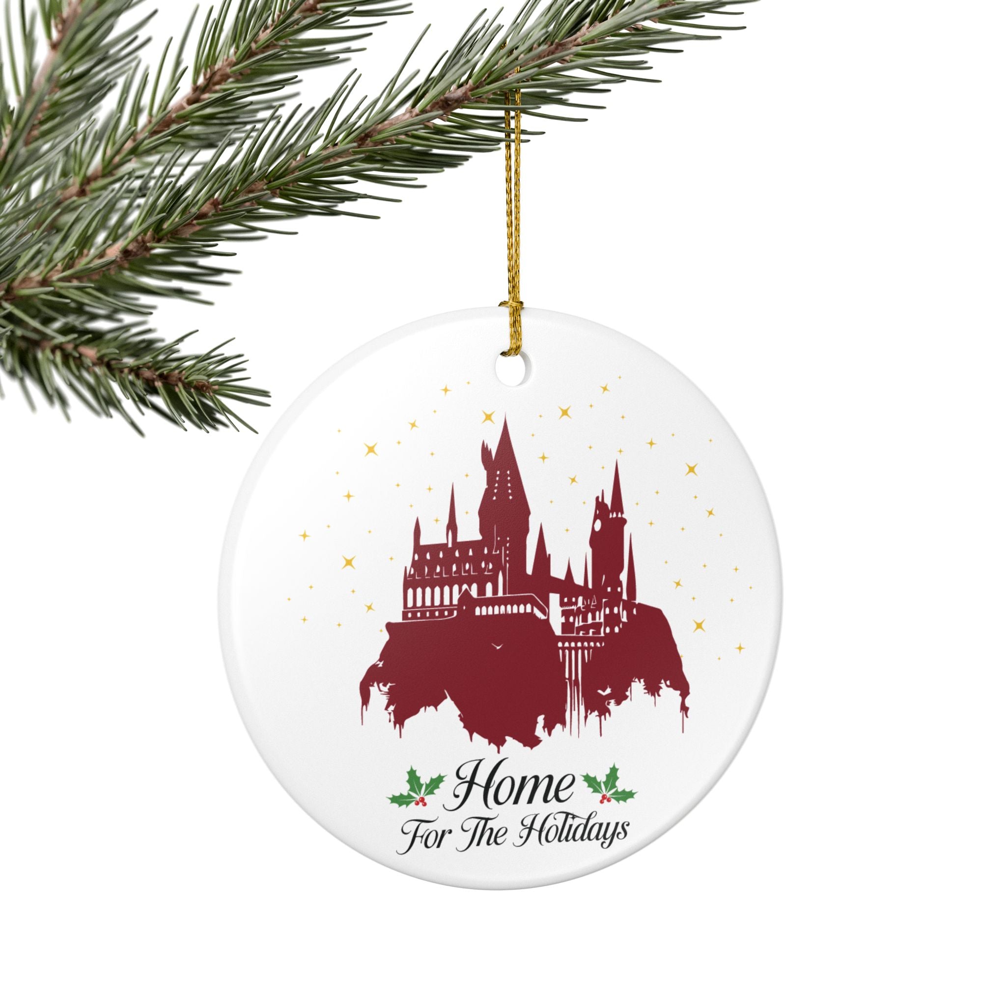 Home for the Holidays Castle Ornament- Ceramic Magical Wizard Christmas Decor
