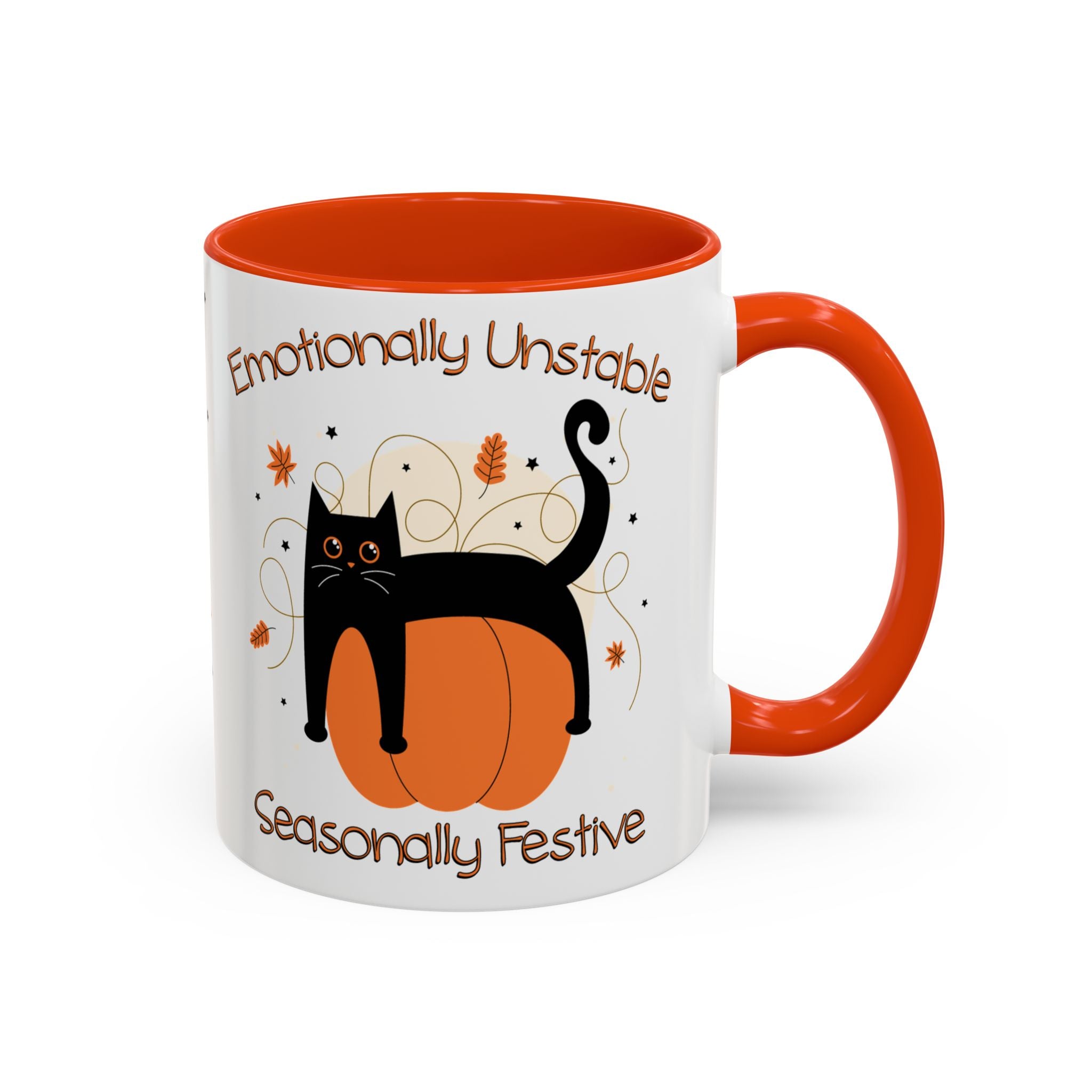Emotionally Unstable Seasonally Festive 11oz Mug- Cute Black Cat Fall Coffee Mug