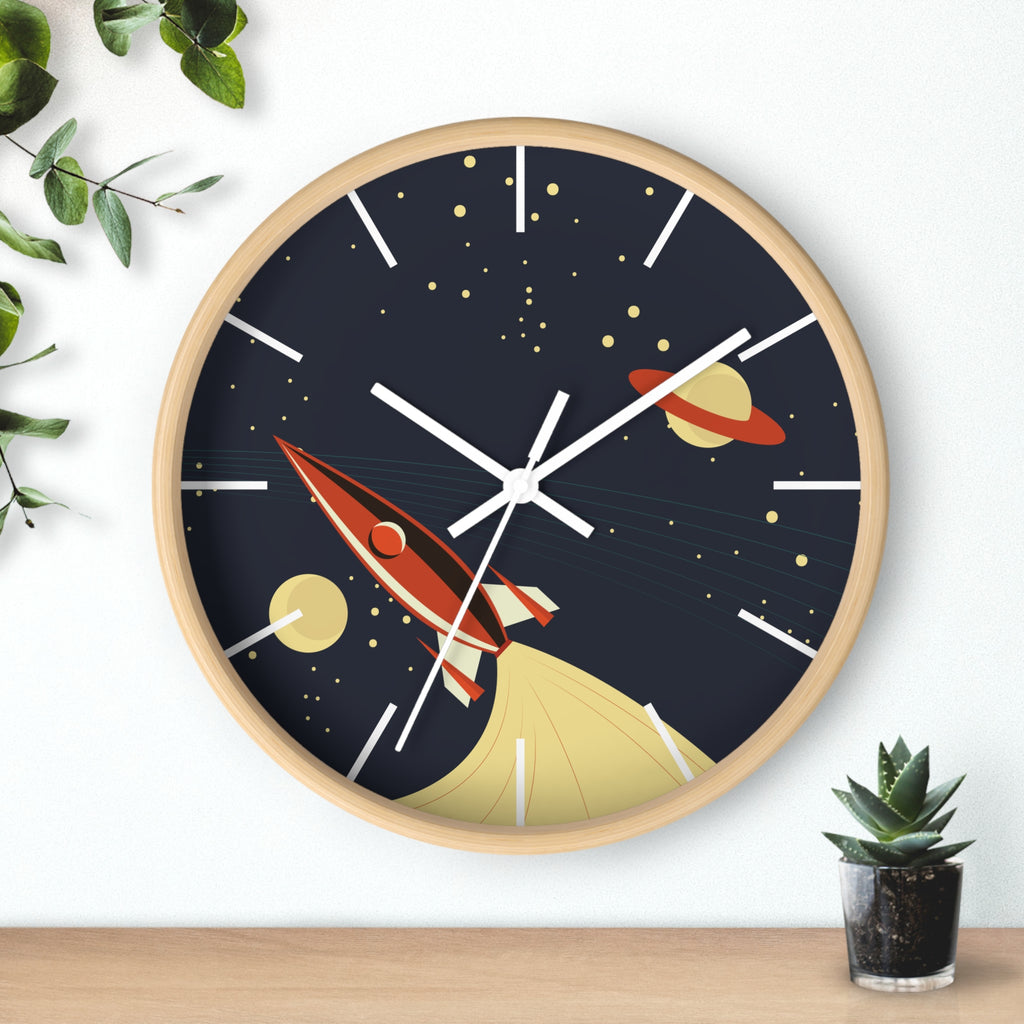 Retro Rocket Wall Clock- Mid Century Modern Space Clock, Atomic Age Rocket Ship Décor
