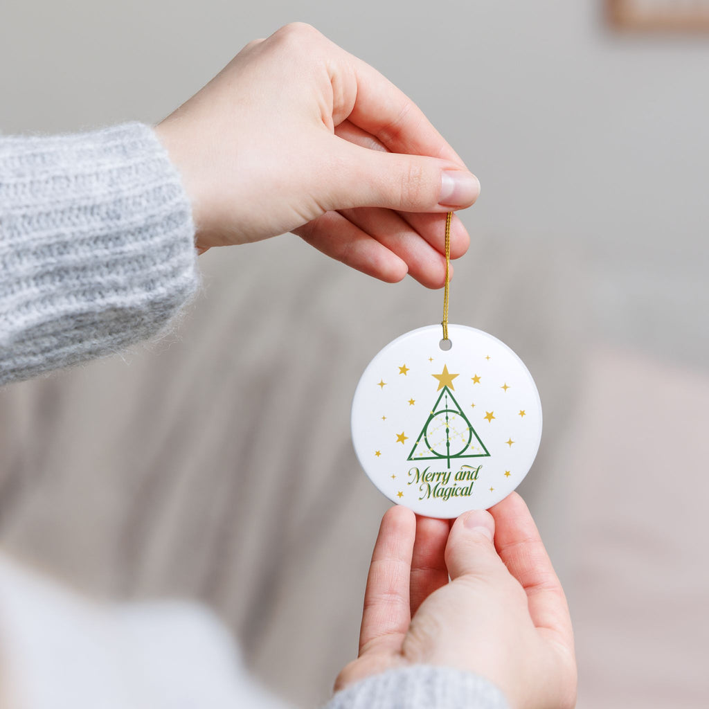 Merry and Magical Ornament- Wizard Inspired Ceramic Christmas Ornament