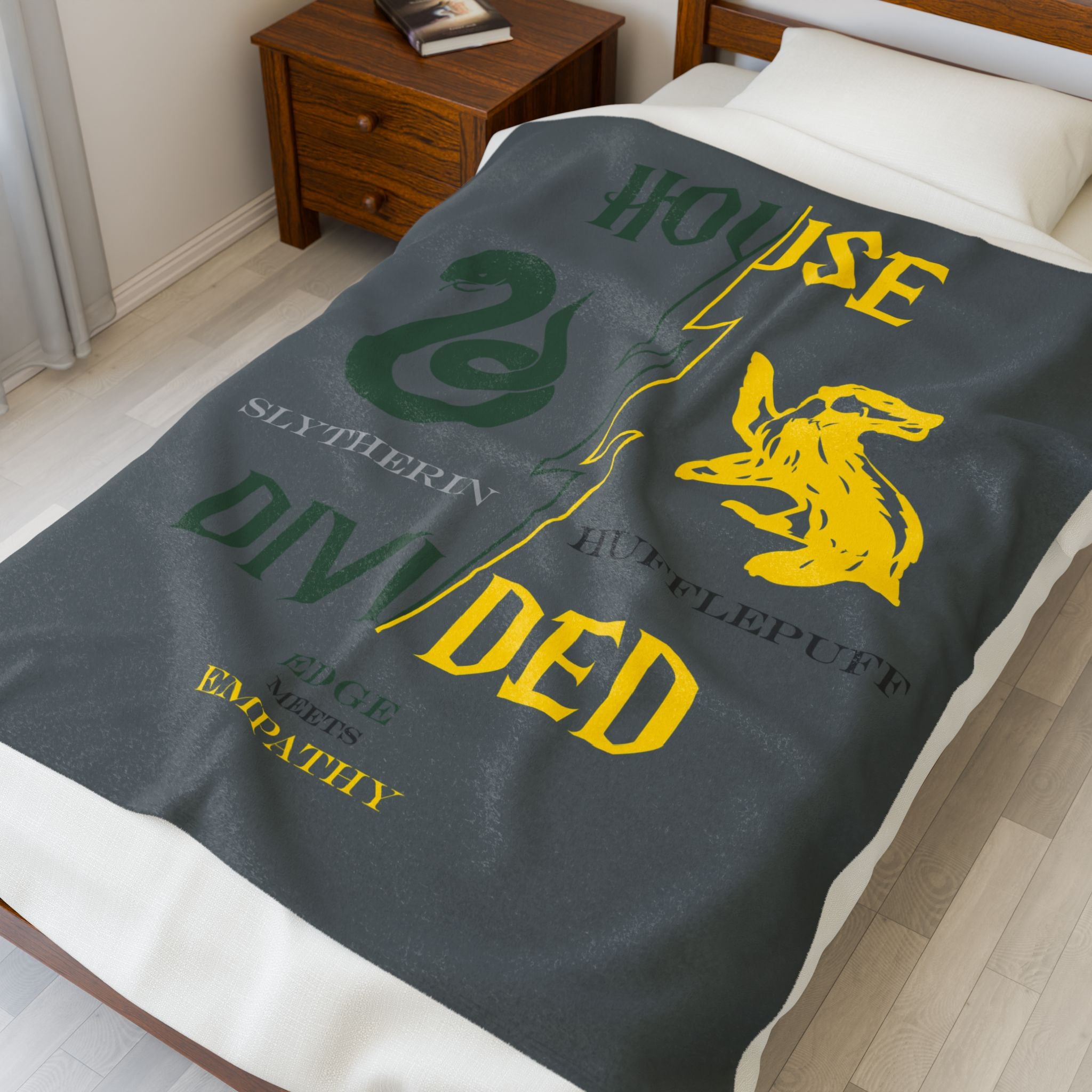 Slytherin Hufflepuff House Divided Blanket | Edge Meets Empathy Throw